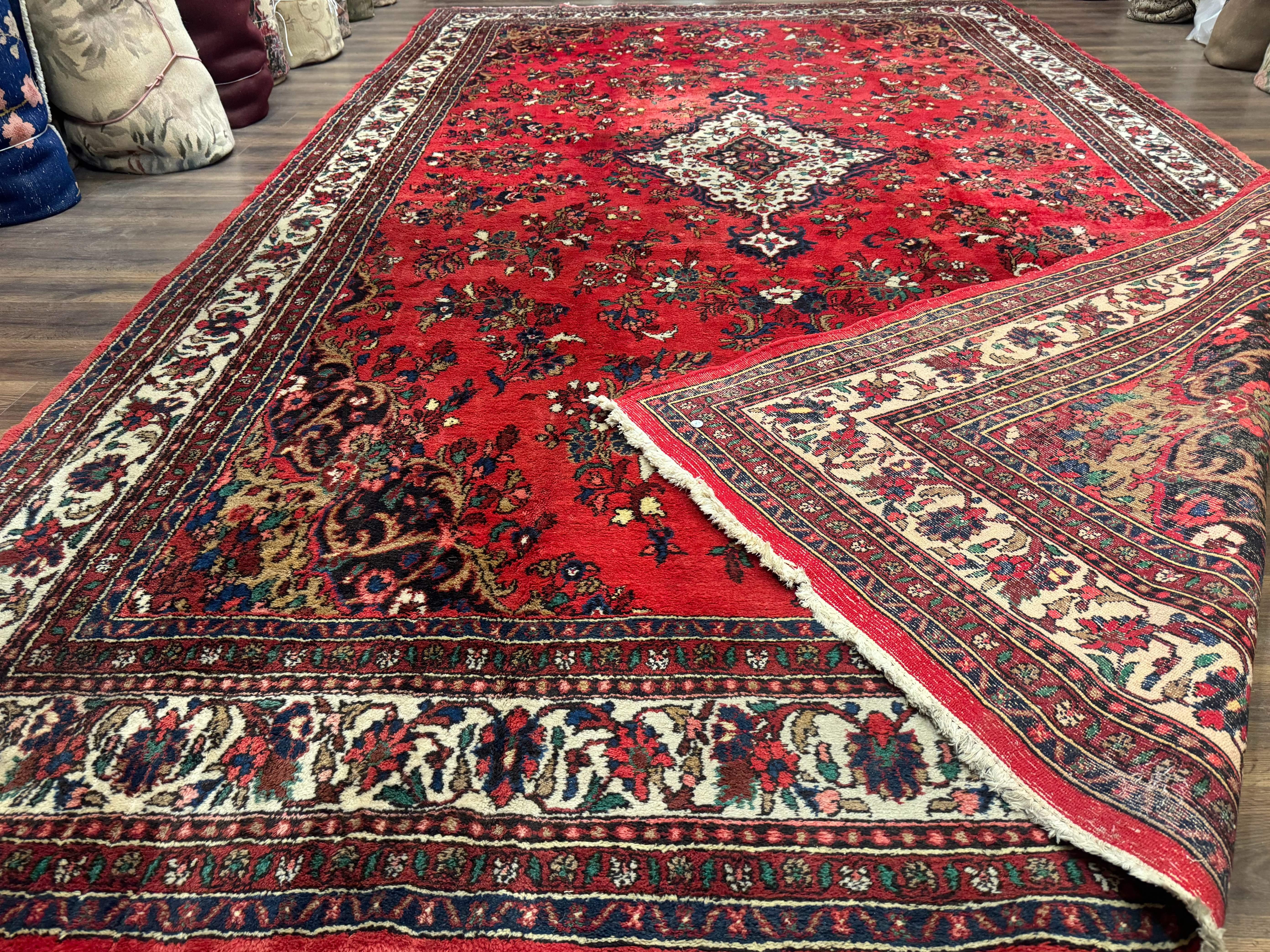 Palace Size Persian Rug 11x18, Red, Bibikabad Rug, Handmade Large Wool Carpet, Persian Hamadan Rug, Dargazin Rug - Jewel Rugs