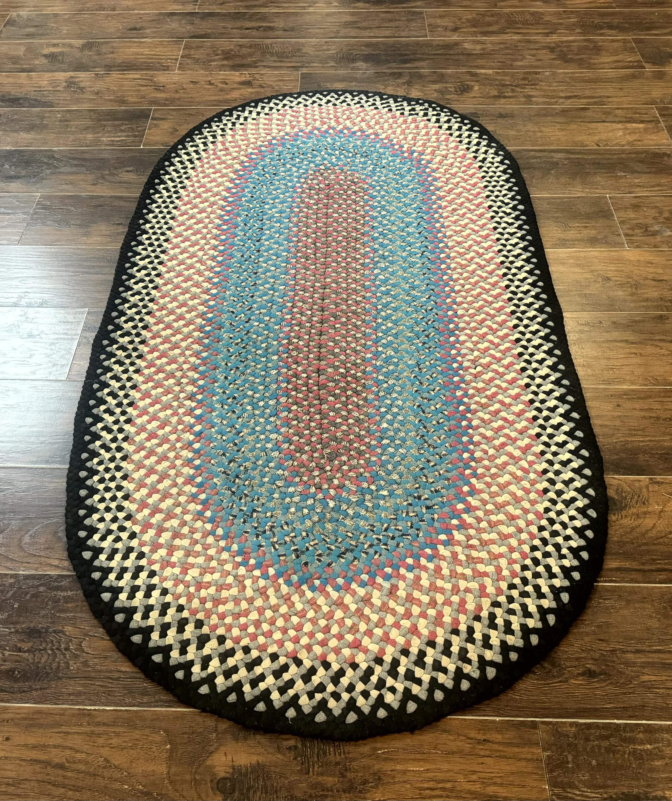 American Braided Rug 3 x 5.6, Oval Braided Rug, Multicolor, Blue - Jewel Rugs