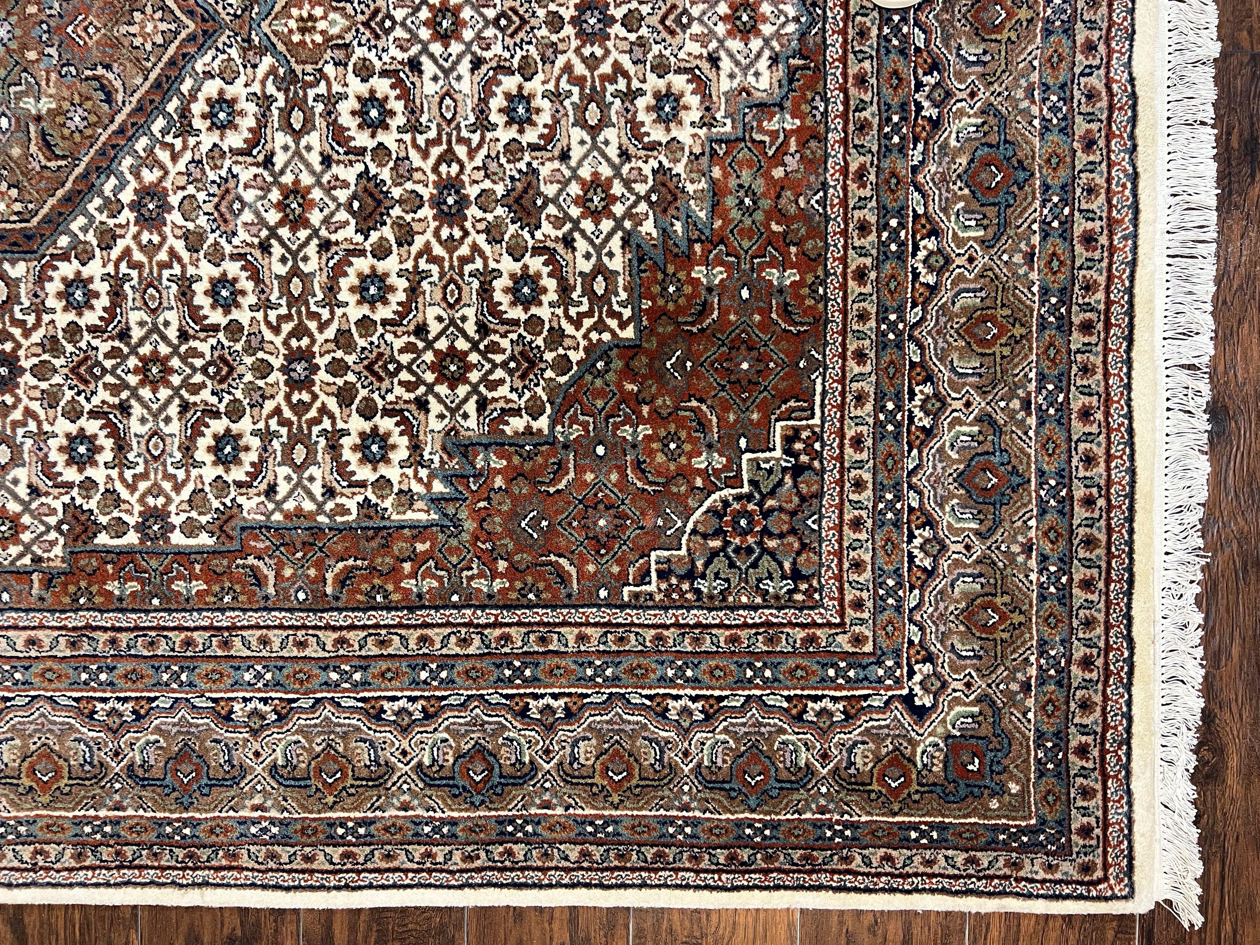 Indo Persian Rug 7x10 ft, Hand Knotted Wool Vintage Oriental Carpet 7 x 10, Traditional Handmade Herati Bidjar Cream Rug, Medallion Rug - Jewel Rugs