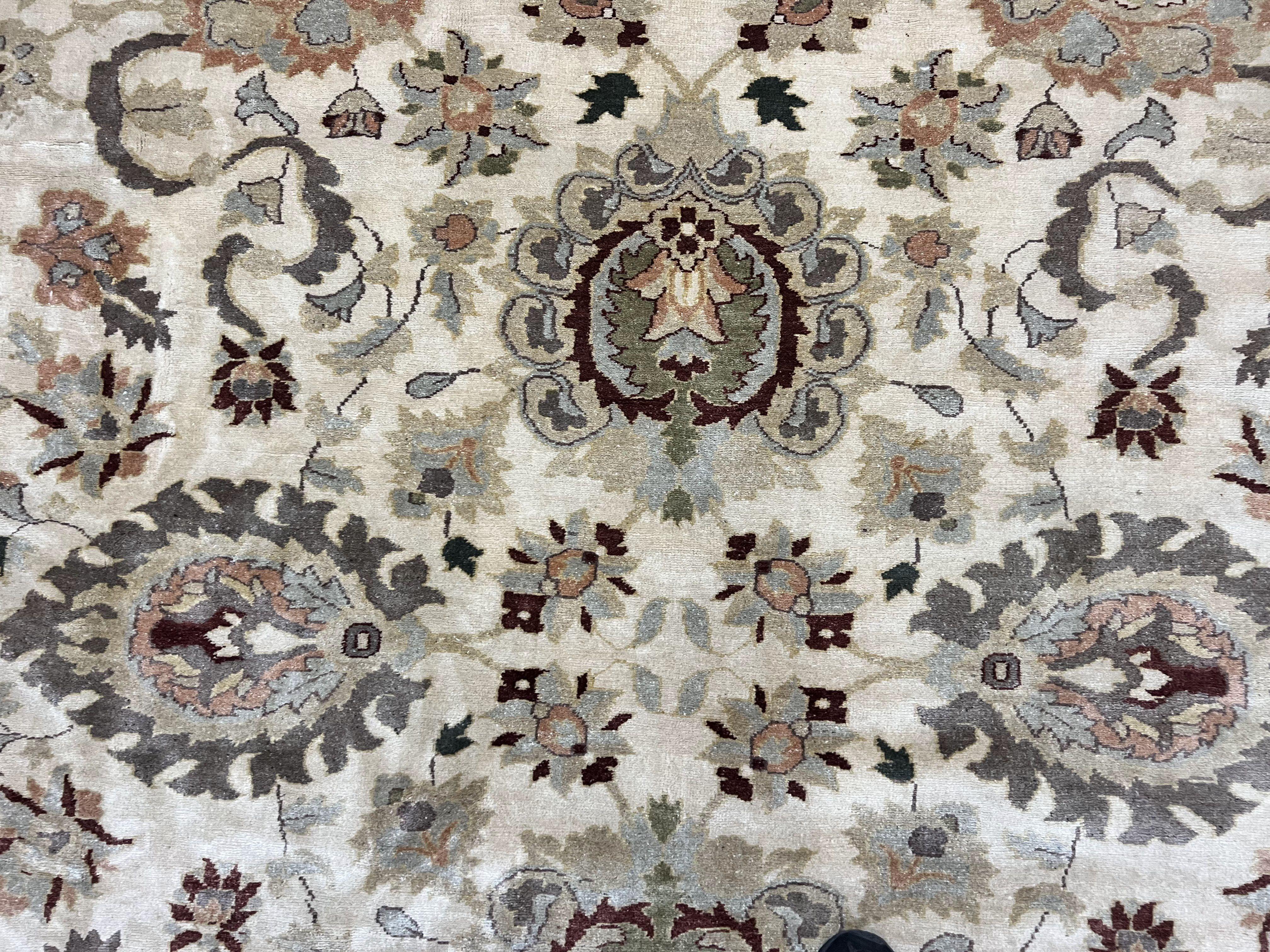 Large Egyptian Mahal Rug 16x16, Square Handmade Wool Rug, Rare Size 16 x 16 ft, Sultanabad Rug, Wool Handmade Vintage Carpet, Beige - Jewel Rugs