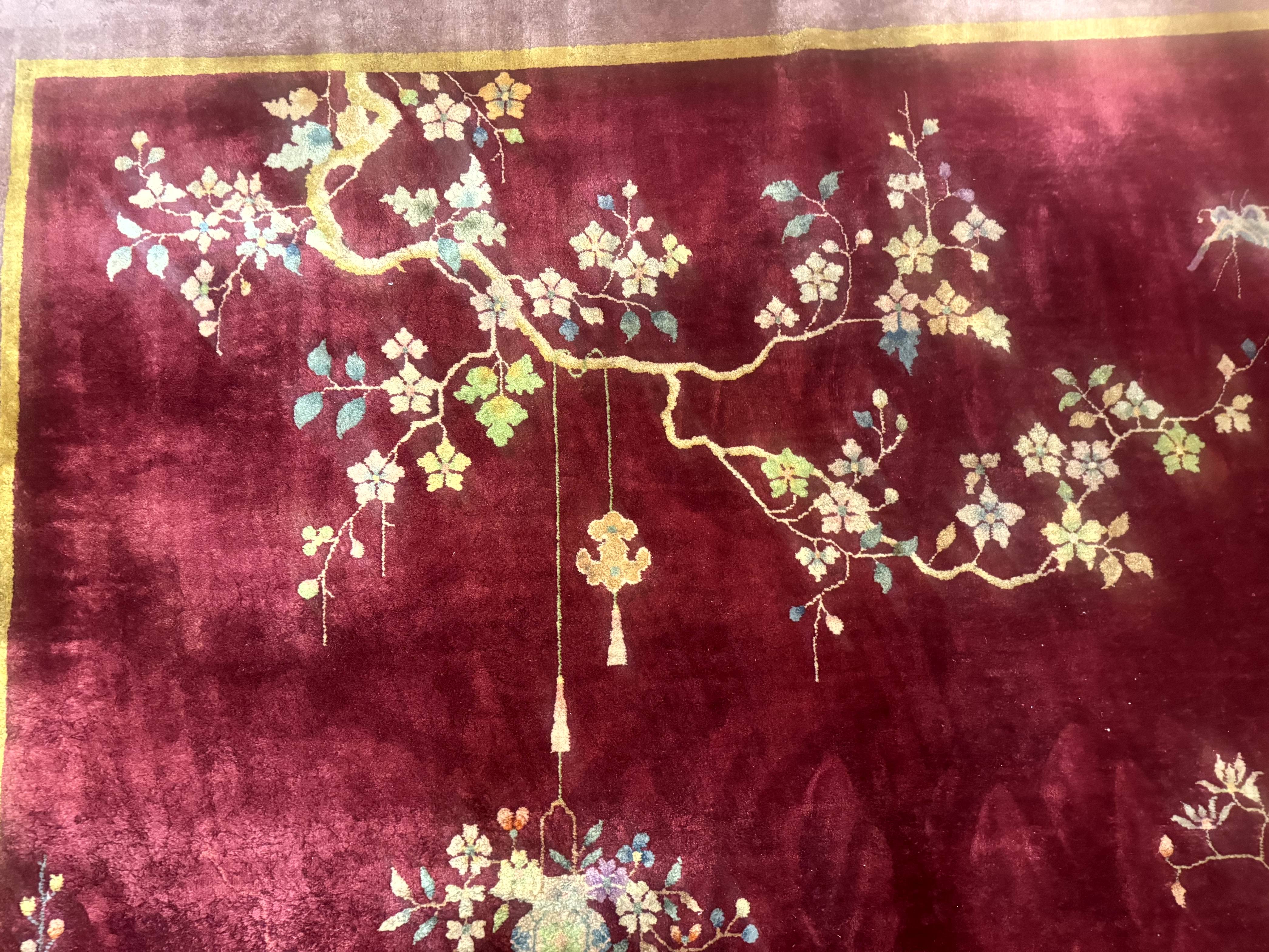 Red Chinese Art Deco Rug 9x11, Simple Design, Wool Chinese Area Rug, Antique - Jewel Rugs