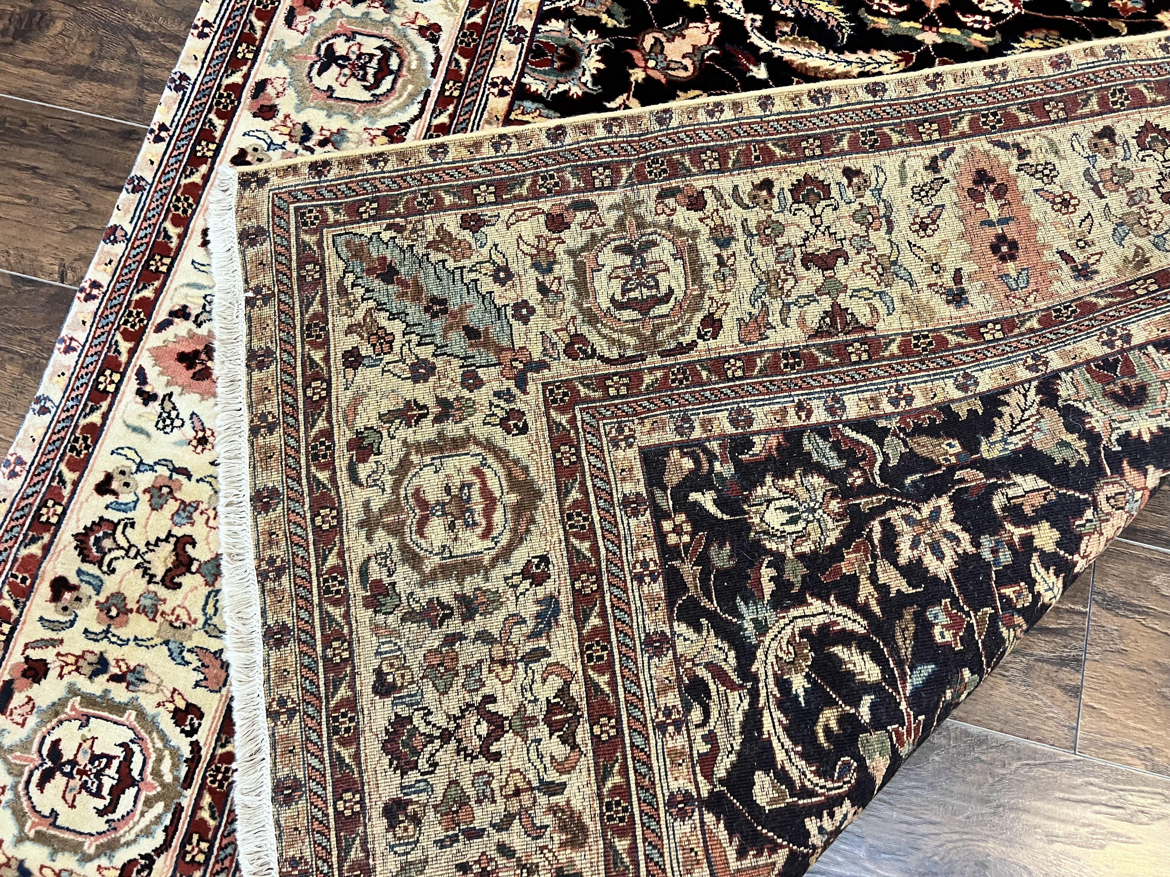 Indo Persian Rug 5x15, Wide Runner Rug 5 x 15 ft, Wool Hand Knotted Vintage Carpet, Black & Cream, Floral Allover Long Oriental Rug - Jewel Rugs