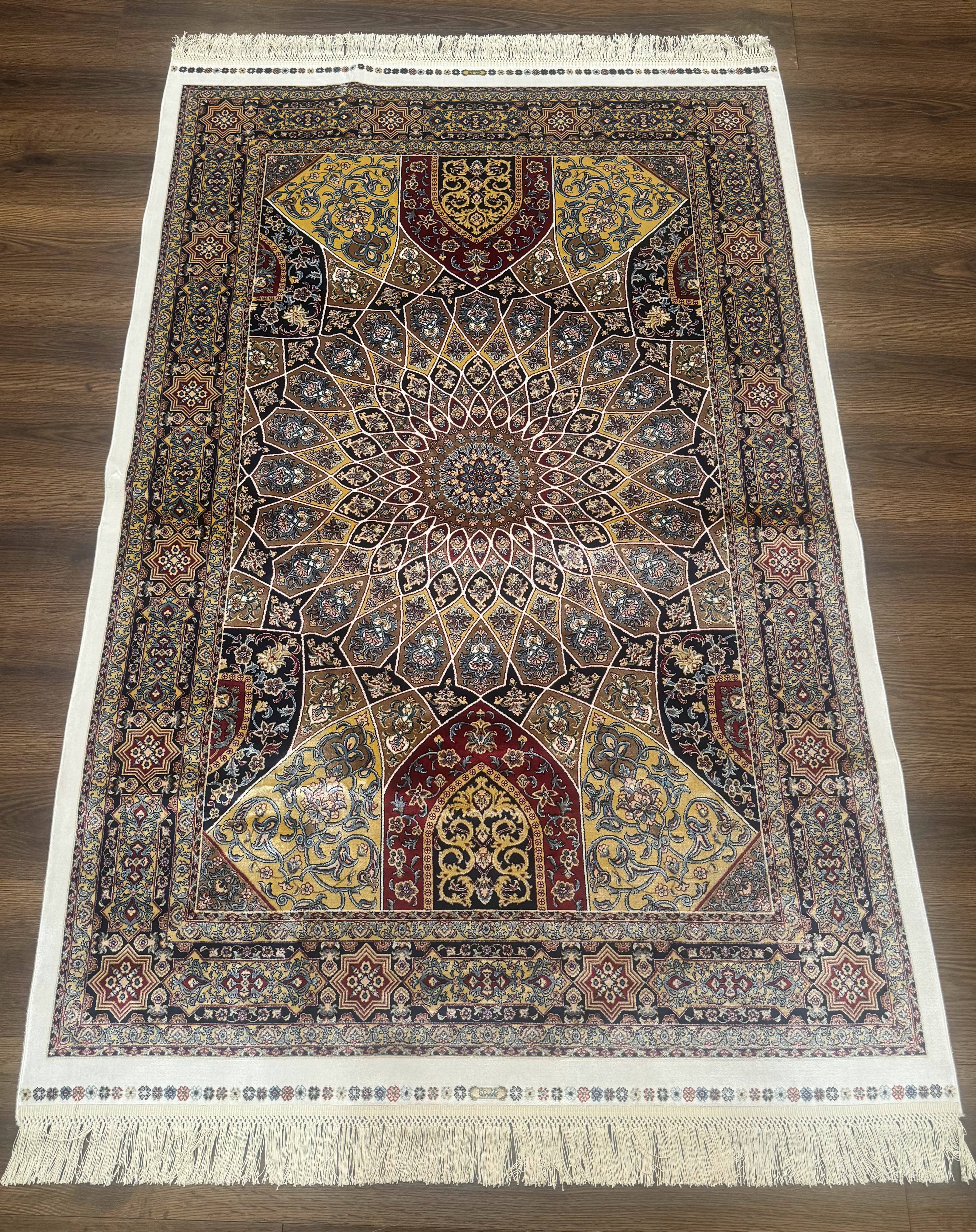 Turkish Silk Rug 4x6, Dome Design, Memluk Carpet, Bamboo Silk, New - Jewel Rugs
