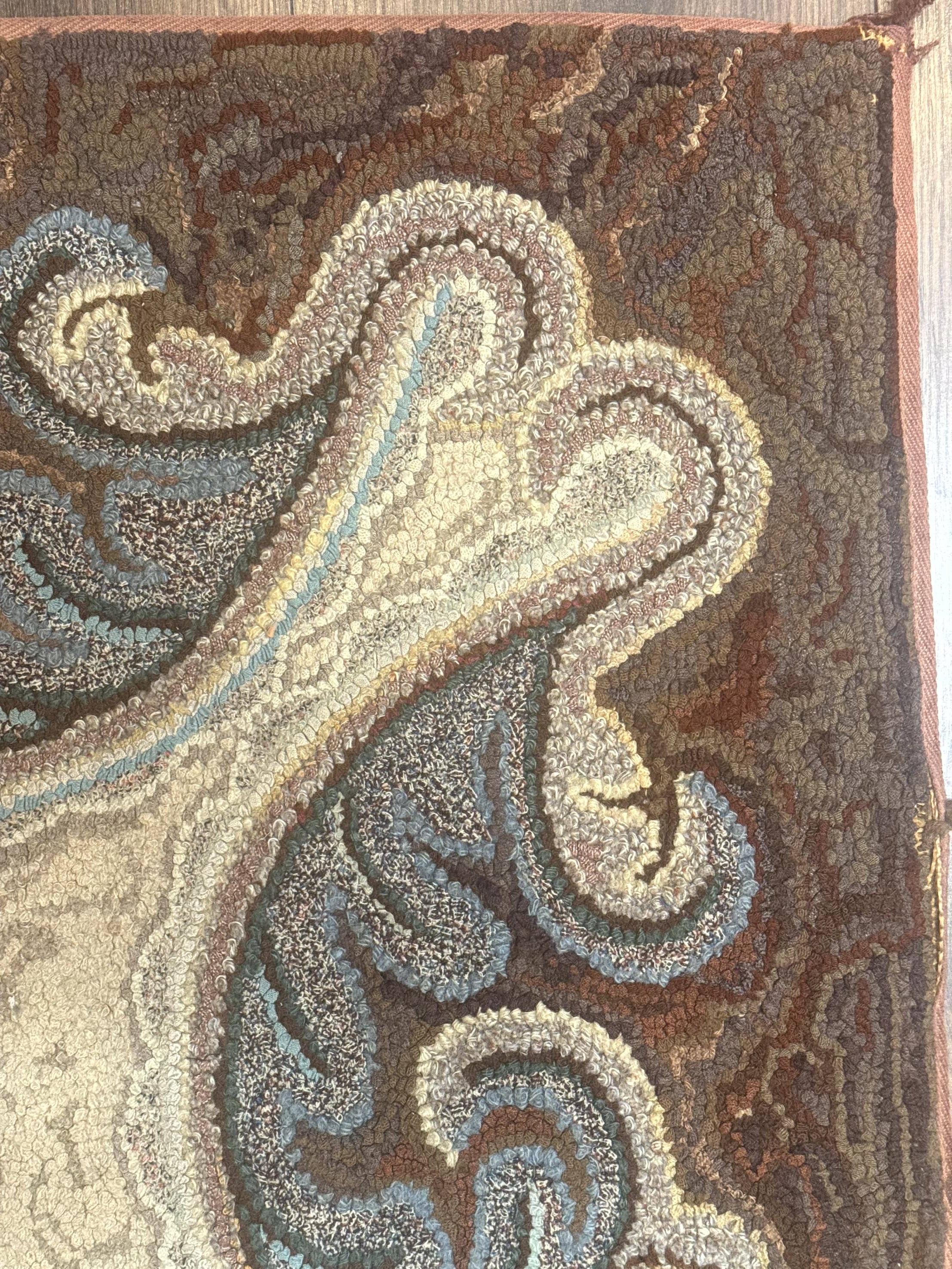 Antique American Hooked Rug 3 x 4.6, Vintage, Floral - Jewel Rugs