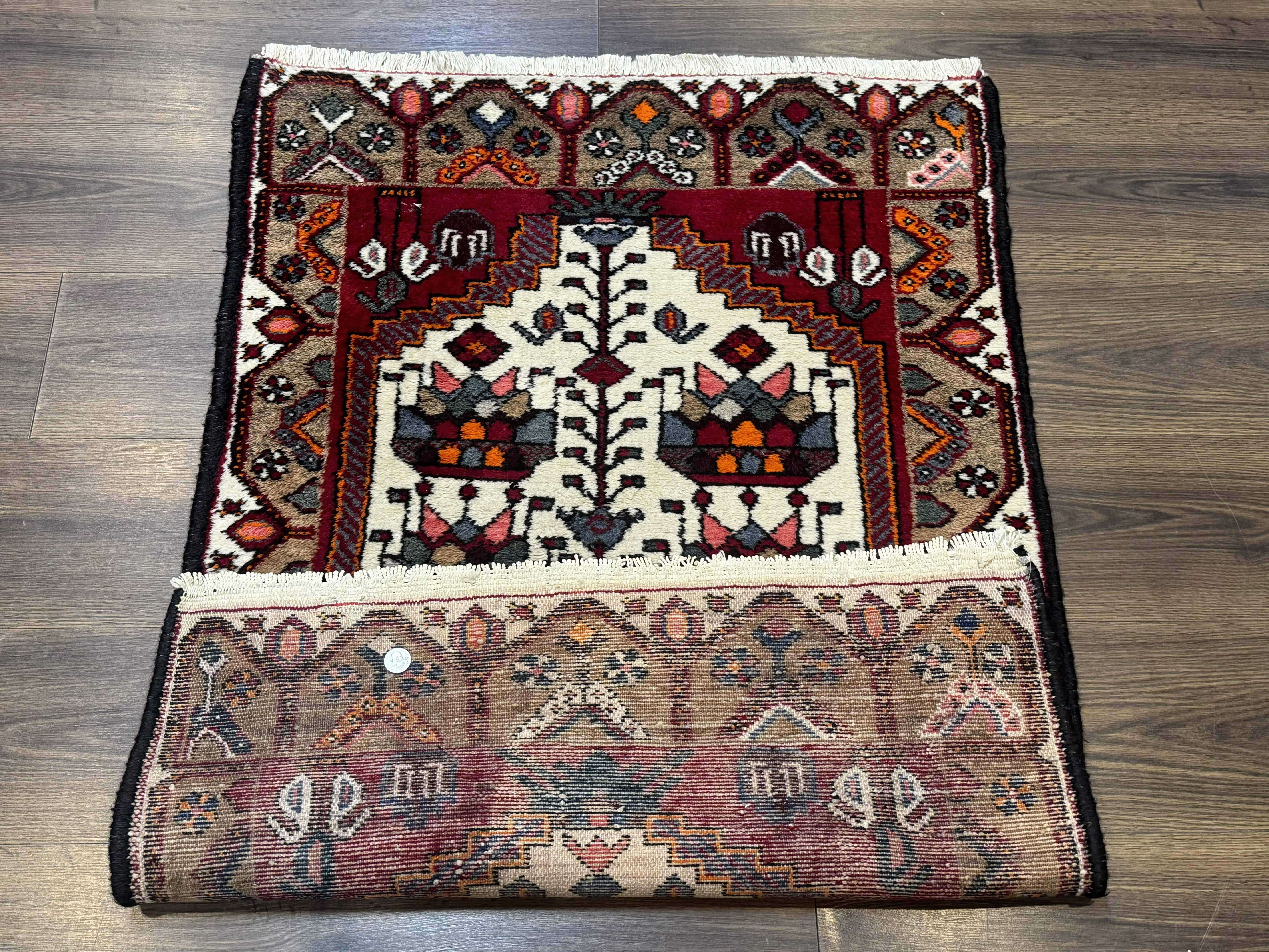 Small Persian Rug 3x4 – Ivory and Red Hand-Knotted Wool Vintage Malayer Hamadan Rug - Jewel Rugs