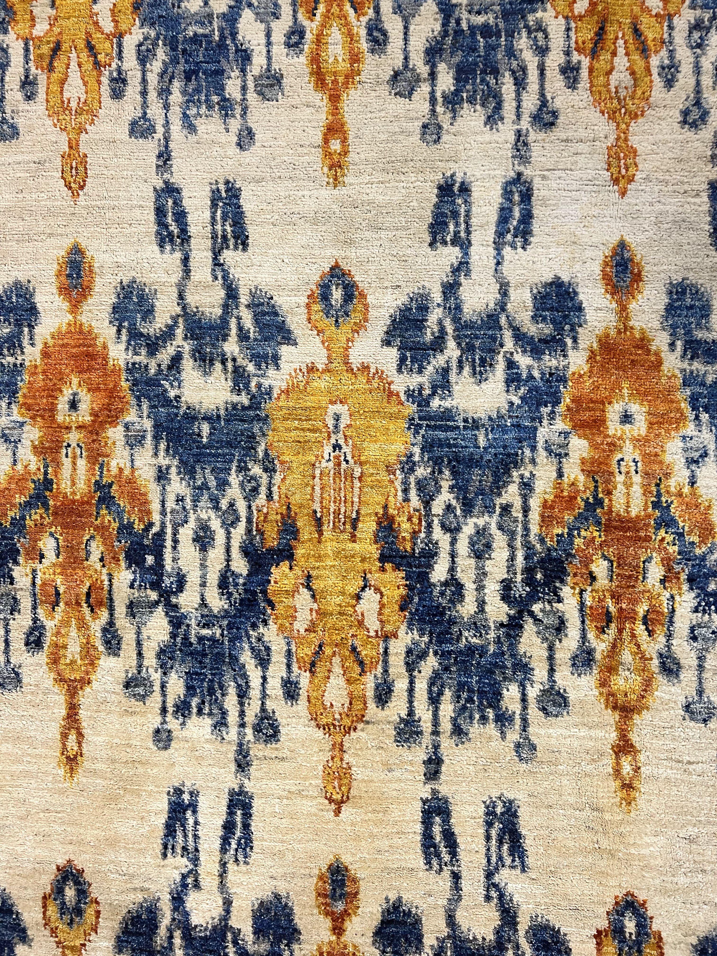 Modern Handmade Wool Rug 8x10, Oatmeat Orange Blue - Jewel Rugs