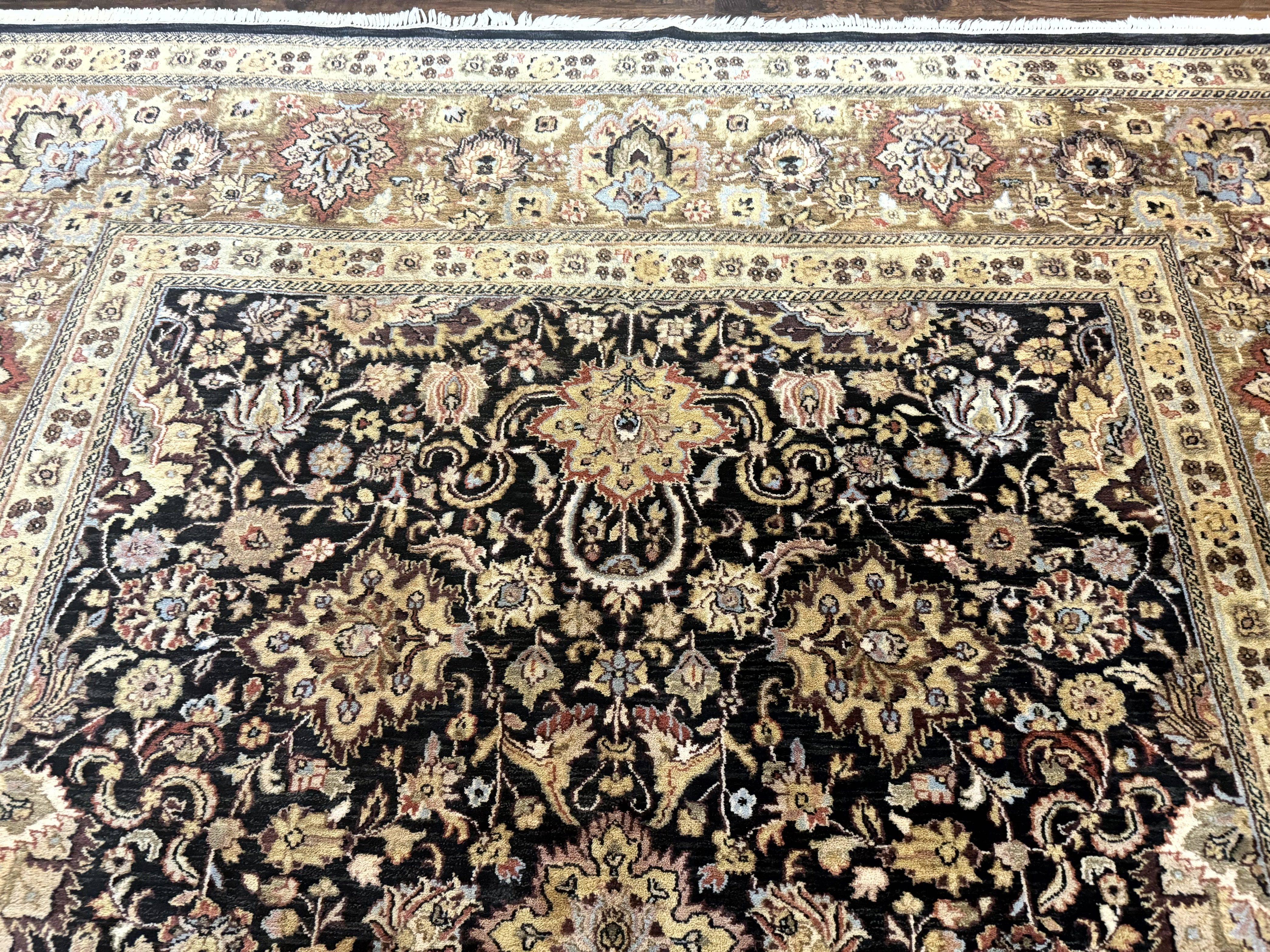 Indo Persian Rug 9x12, Floral Allover, Midnight Blue, Handmade Vintage Wool Oriental Carpet - Jewel Rugs