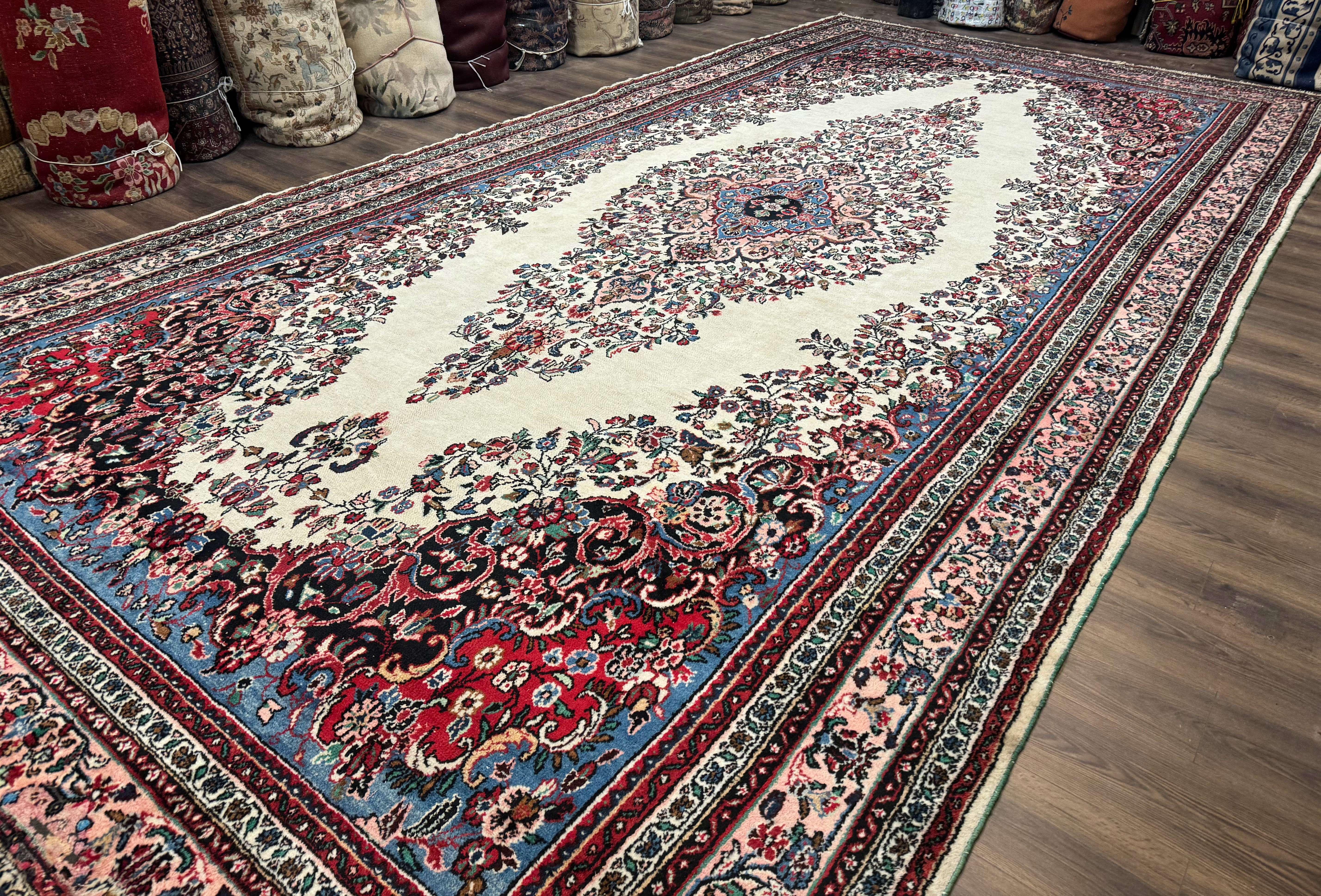 Palace Size Persian Rug 10 x 21 ft, Antique Hamadan Bibikabad Carpet, Handmade Antique Wool Oversized Rug, Ivory, Semi Open Field - Jewel Rugs