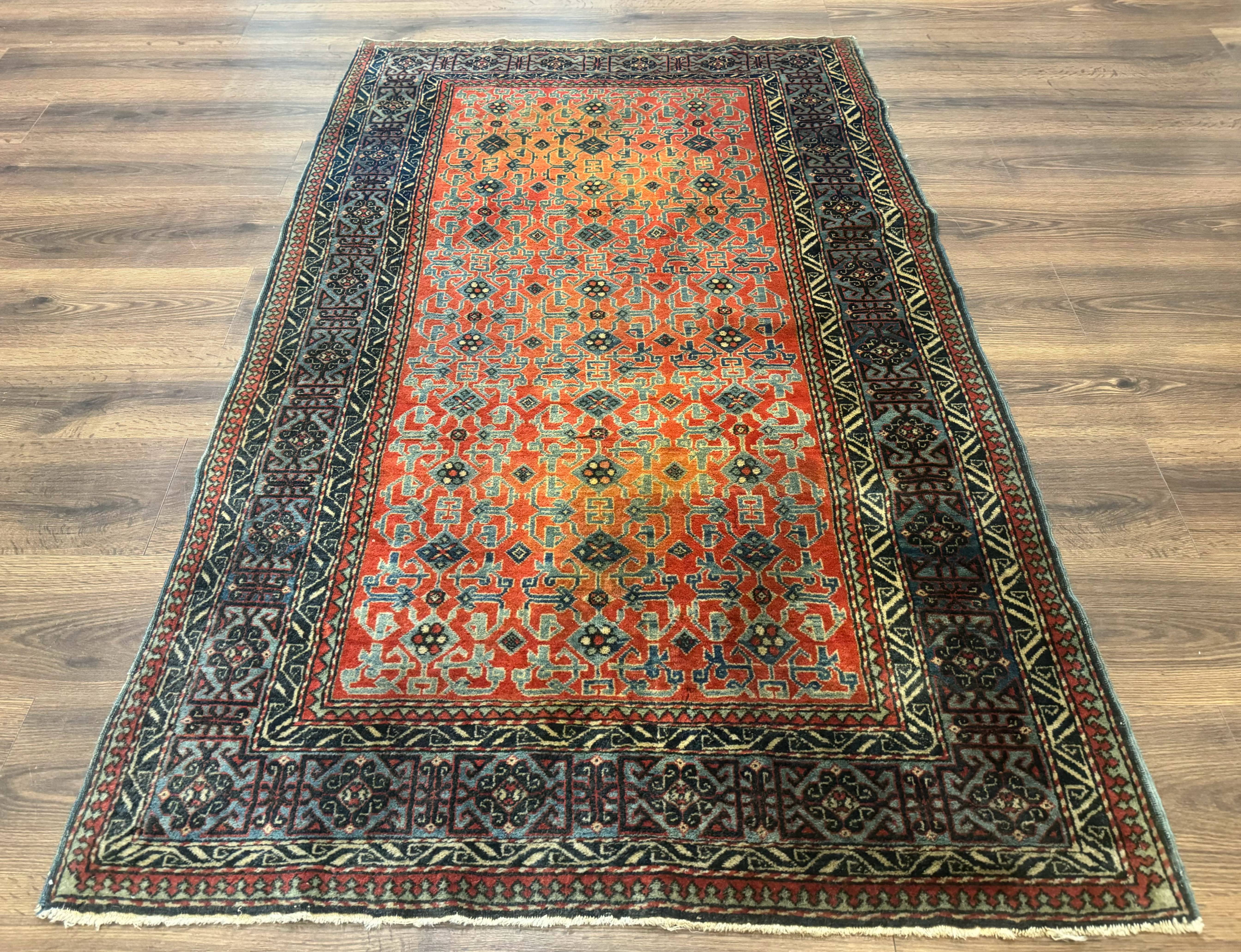 Caucasian Rug 4x6, Allover Pattern, Tomato Red - Jewel Rugs