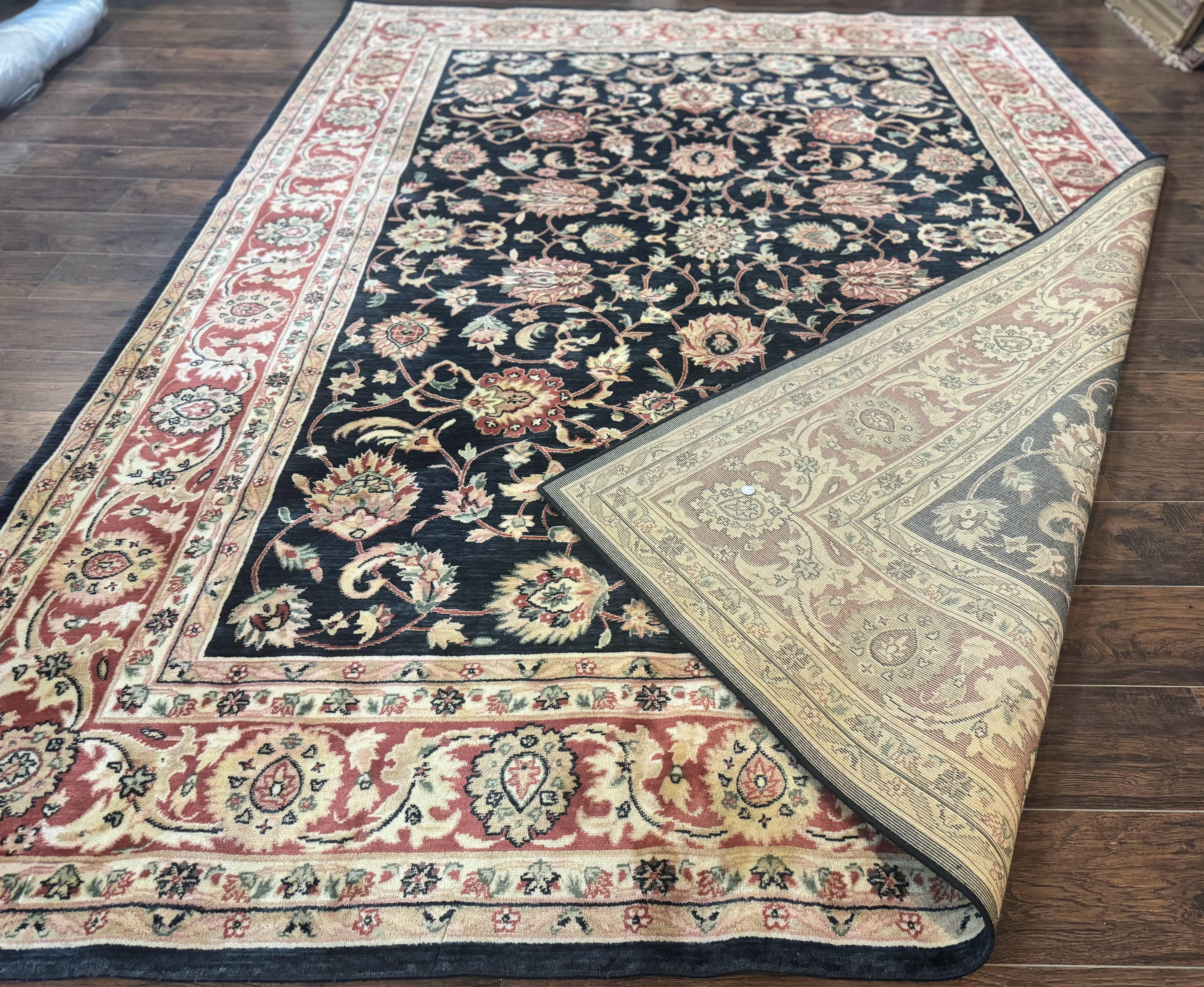 Vintage Oriental Rug 8x11, Floral Persian Design Carpet, Turkish Power Loomed Rug, Navy Blue Red Cream - Jewel Rugs