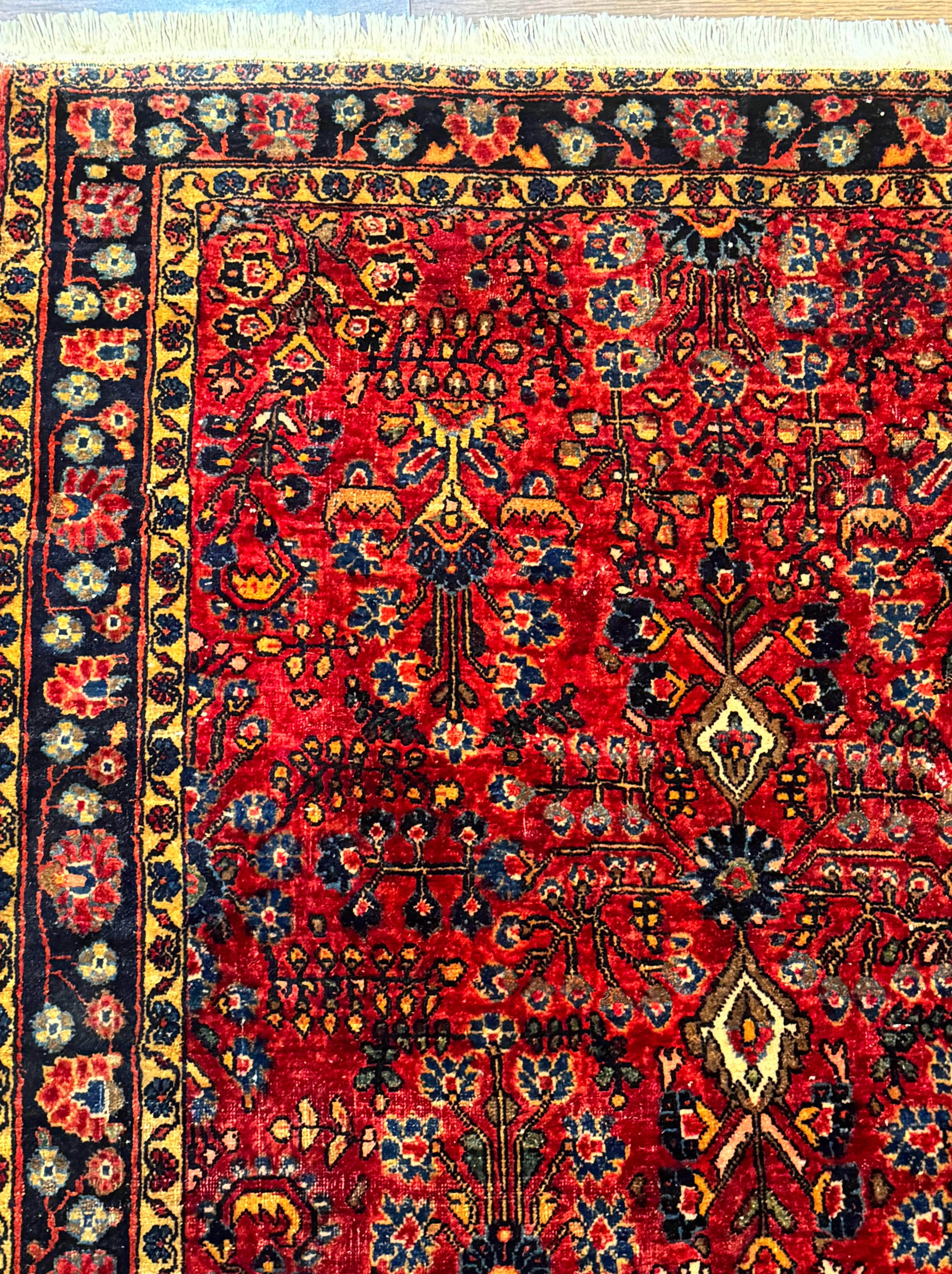 Antique Persian Sarouk Rug 3x4, Red, Floral, 1920s Wool Rug - Jewel Rugs