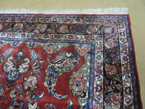 Antique Persian Qazvin Rug 6x9, Wool Hand-Knotted Oriental Carpet 6 x 9, Allover Floral Sarouk Design, 1940s Vintage Carpet, Red Navy Blue Cream - Jewel Rugs