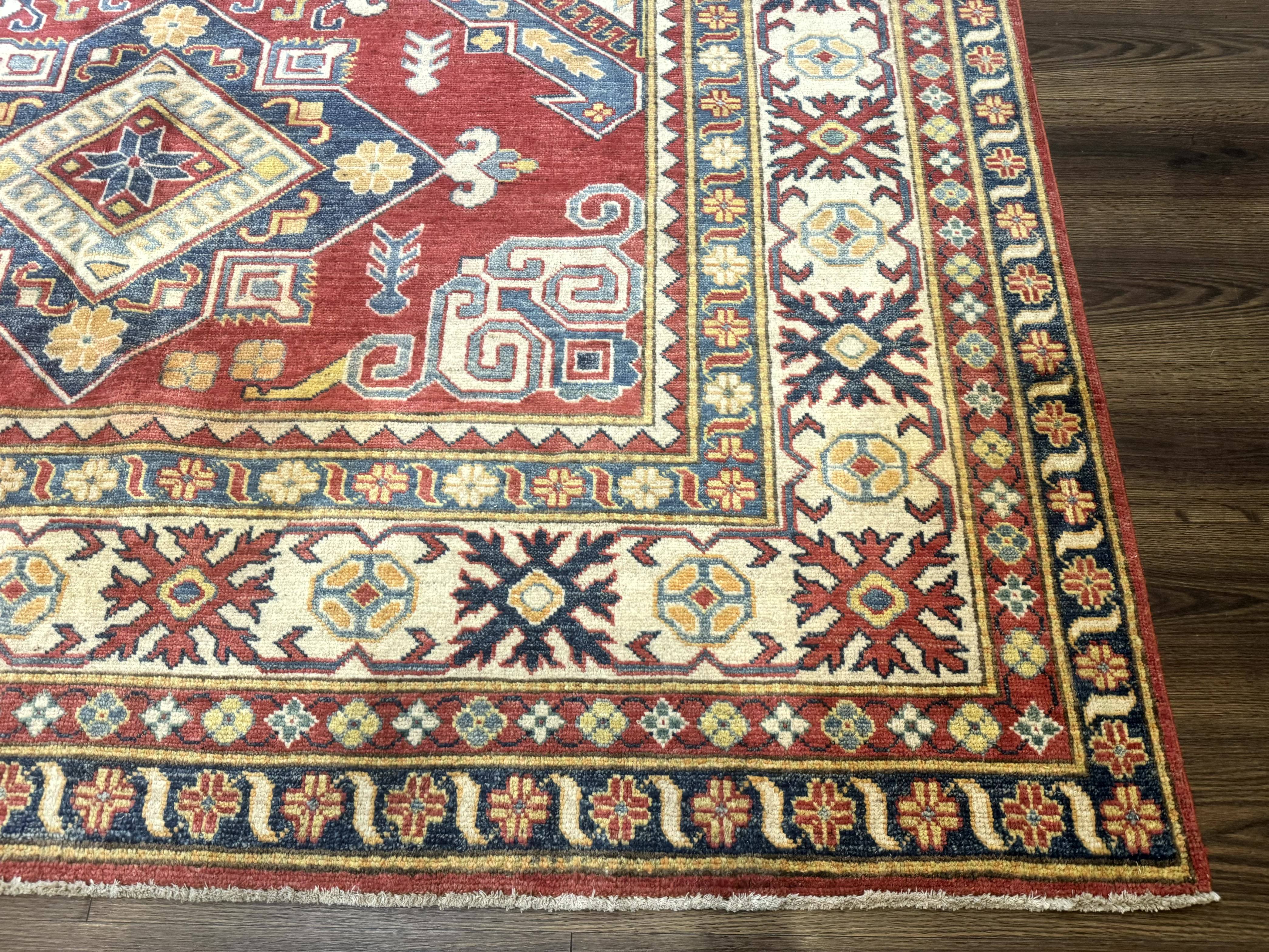 Turkish Kazak Rug 7.6 x 9.5, Geometric Medallions, Caucasian Pattern - Jewel Rugs
