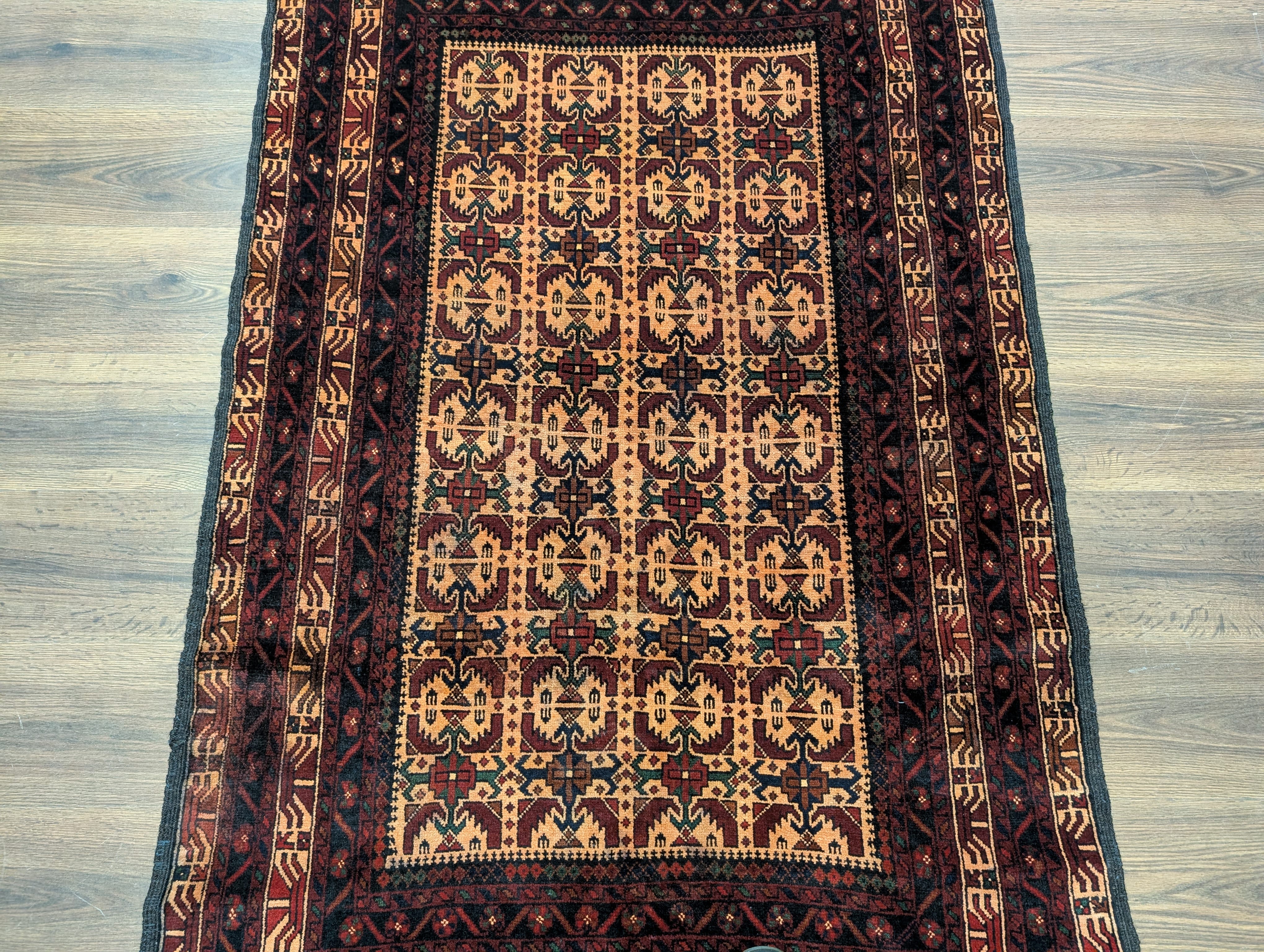 Afghan Baluch Rug 4x6, Tan, Tribal, Handmade, Wool, New - Jewel Rugs