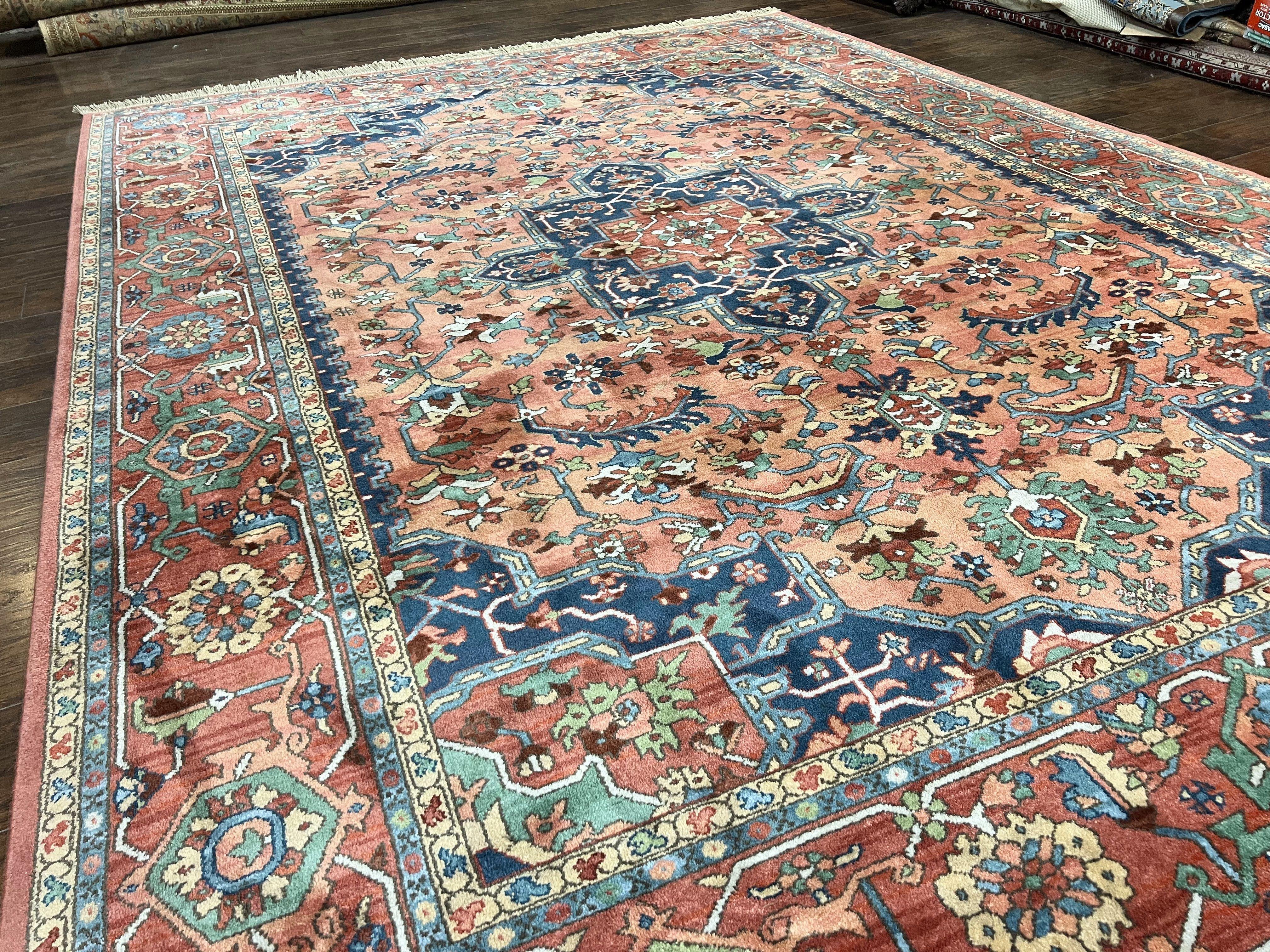 Karastan Medallion Serapi Rug #736, Vintage Wool Karastan Carpet 8.8 x 12, Discontinued Original 700 Series Karastan Area Rug, Red Blue - Jewel Rugs