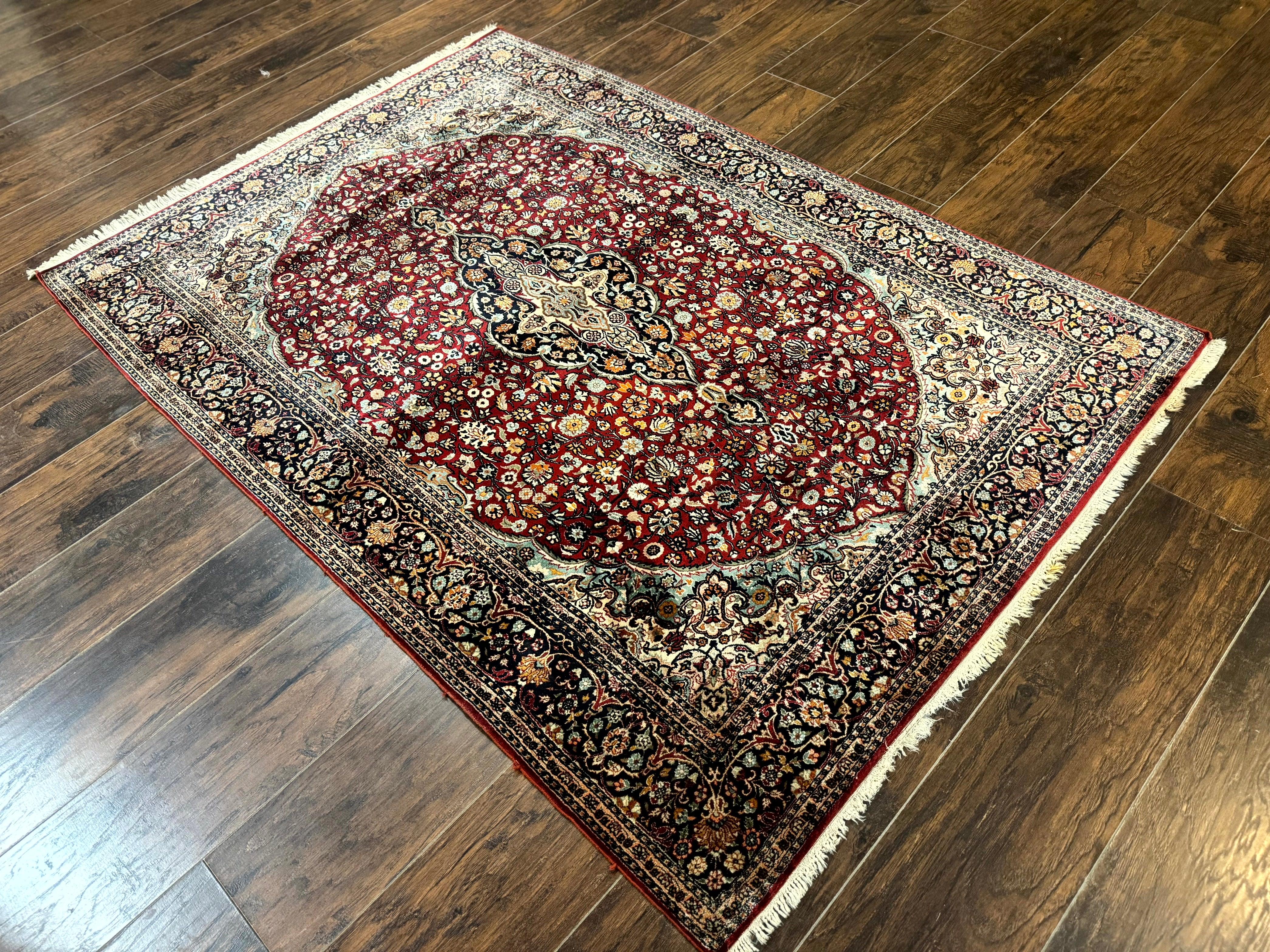 4x6 Silk Rug, Very Fine 650 KPSI, Silk Persian Carpet, Red, Floral Medallion, Sino Persian - Jewel Rugs