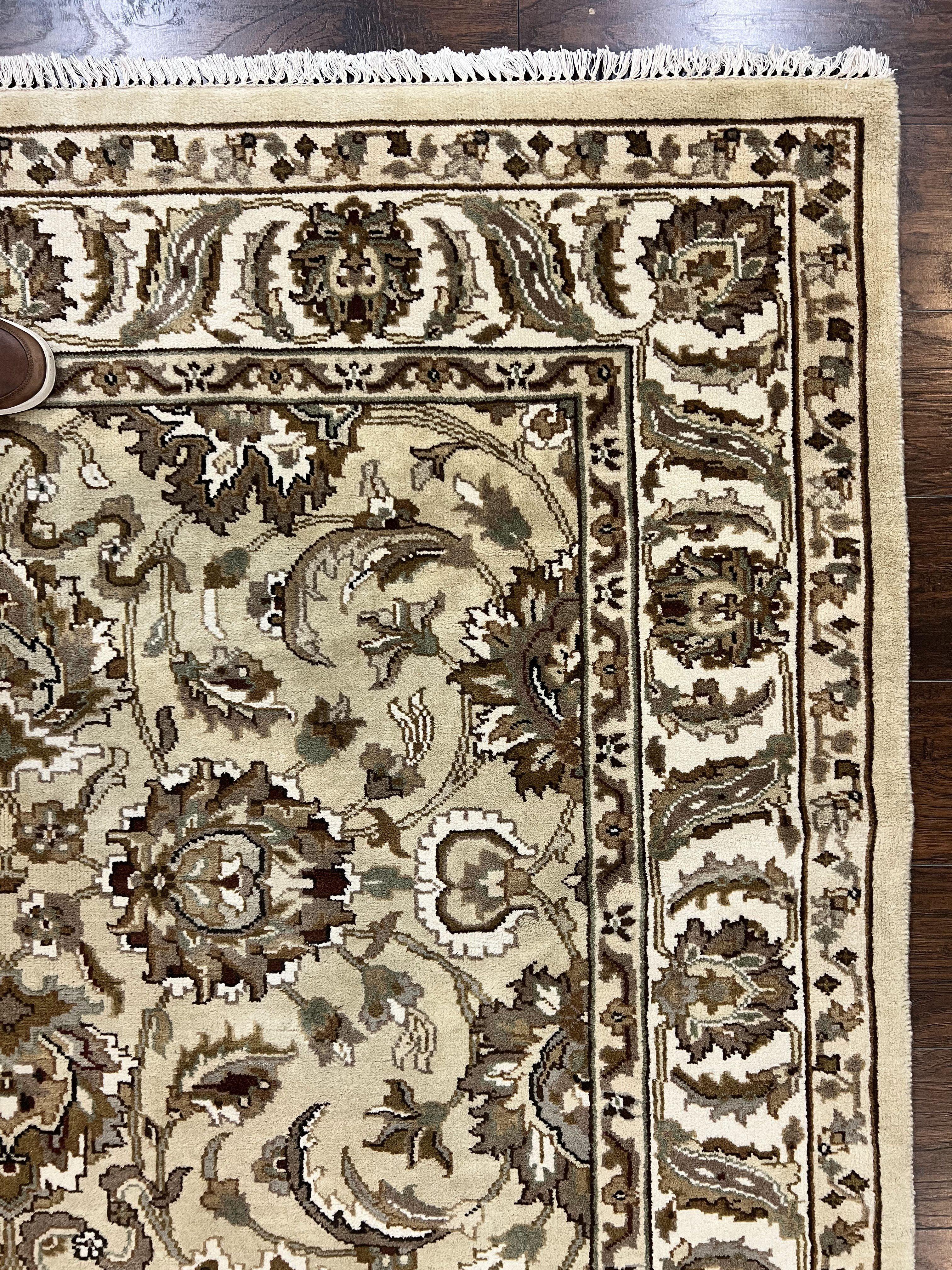 Indo Mahal Rug 6x9, Indian Carpet 6 x 9 ft, Light Green and Ivory, Floral Allover, Wool Oriental Carpet, Traditional Rug, Handmade - Jewel Rugs