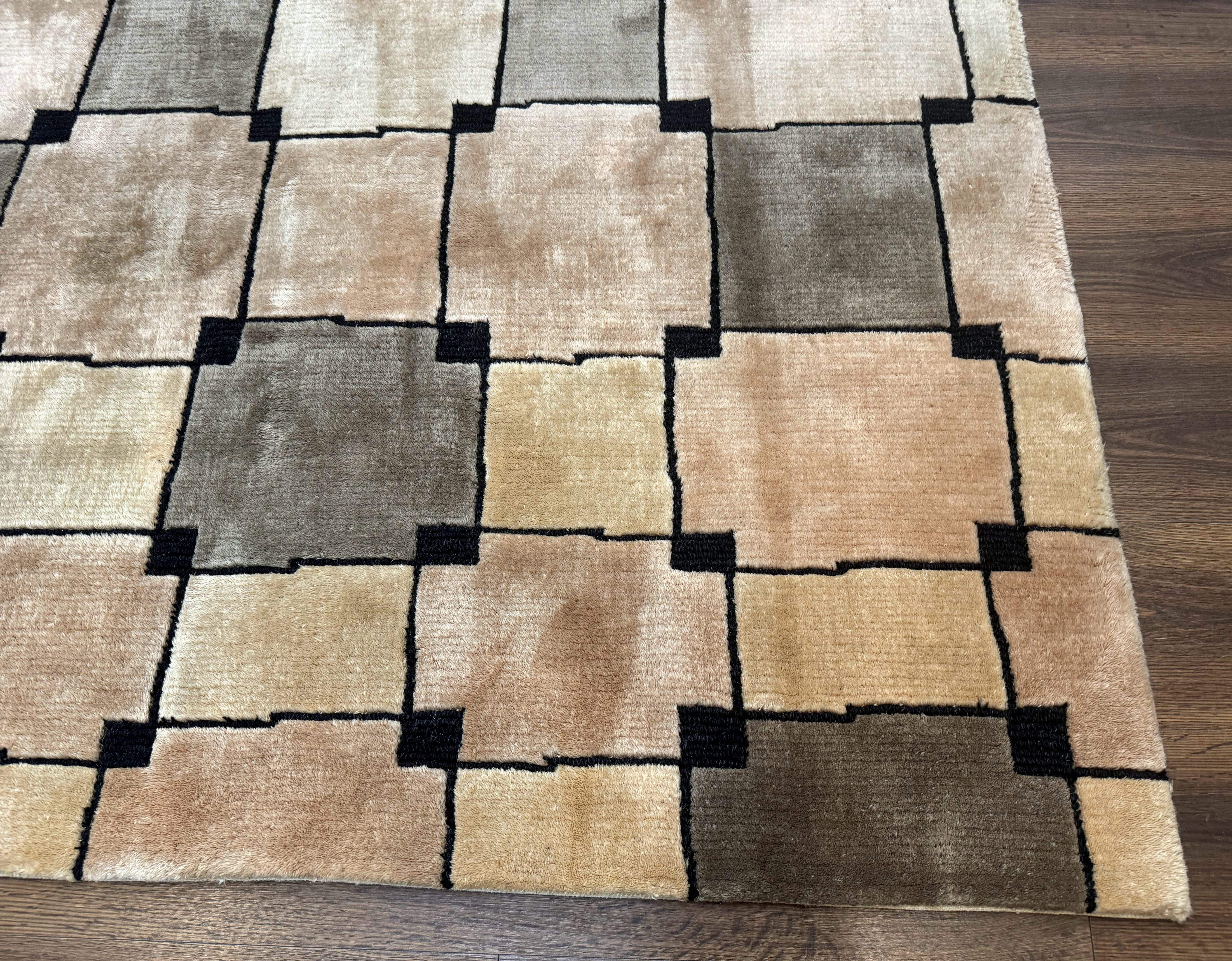 Tibetan Wool Rug 5x8, Contemporary Modern Carpet, Abstract Design, Soft Thick Pile, Pair A - Jewel Rugs