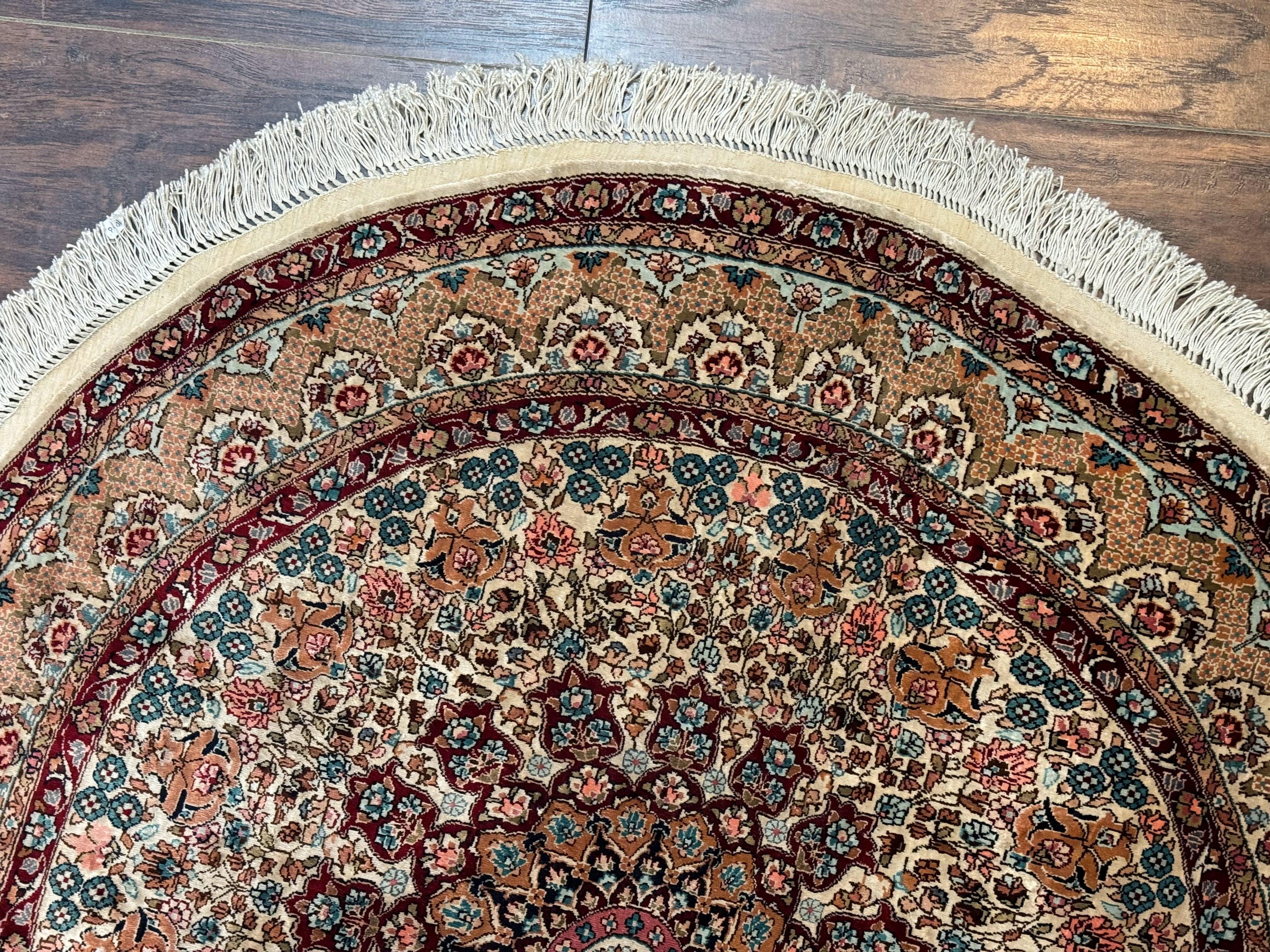 Round Silk Rug 3x3, Extremely Fine 580 KSPI, Sino Persian Round Handmade Carpet, Silk on Silk - Jewel Rugs