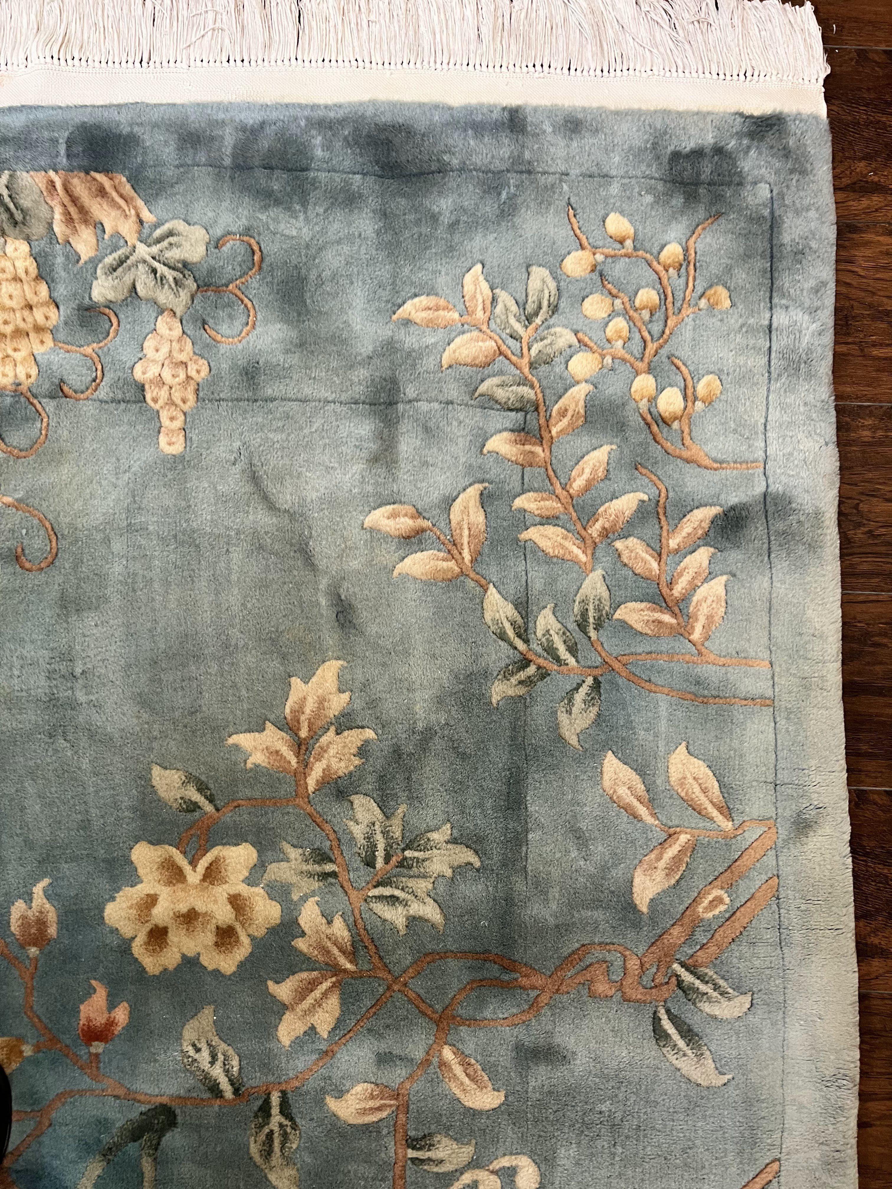 Chinese Wool Rug 9x12, Art Deco Carpet 9 x 12, Wool Handmade Vintage 90 Line Carving Rug, Floral Simple Design - Jewel Rugs