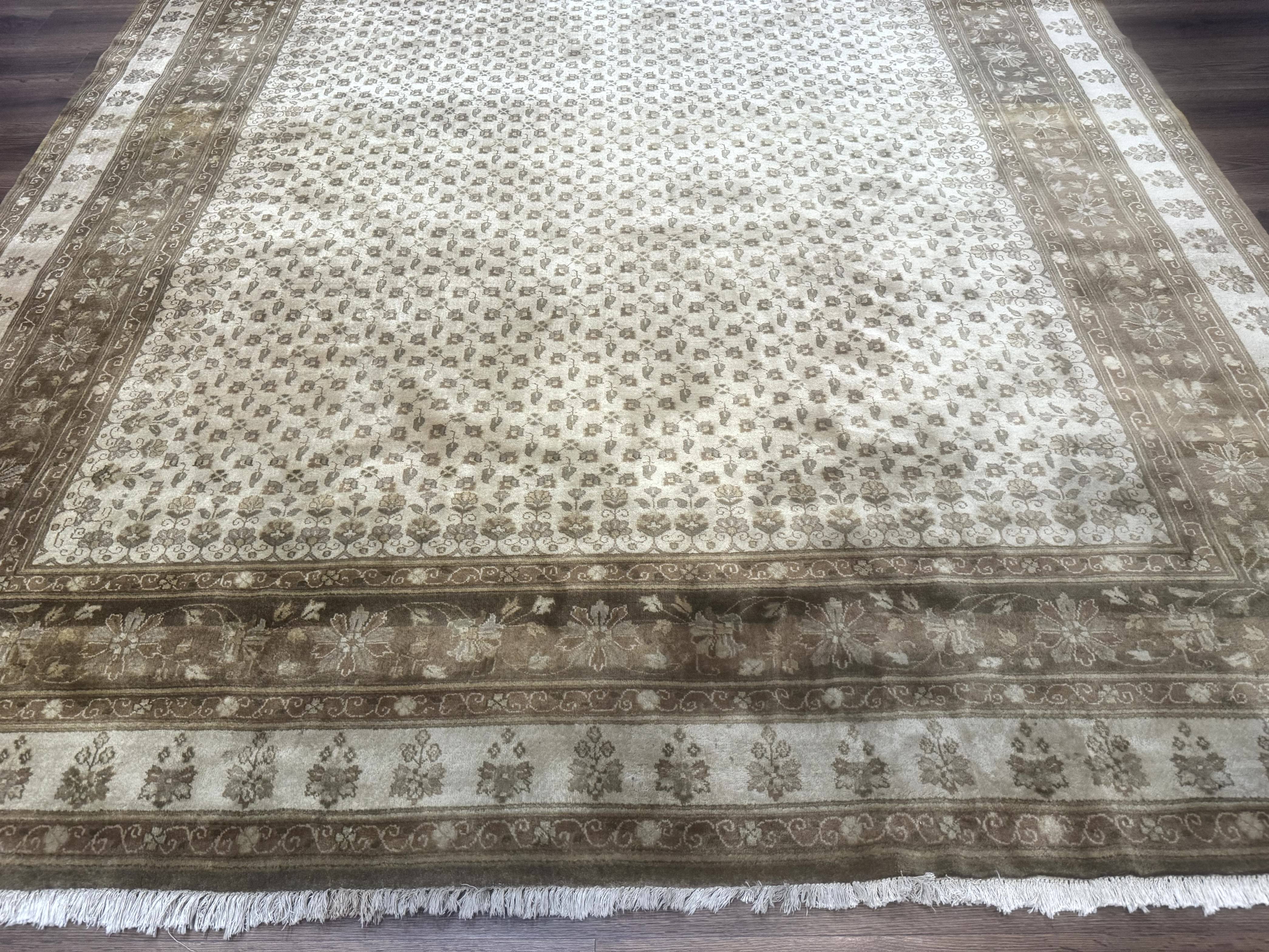 Indo Persian Rug, Allover Pattern, Beige, Wool Handmade Carpet - Jewel Rugs