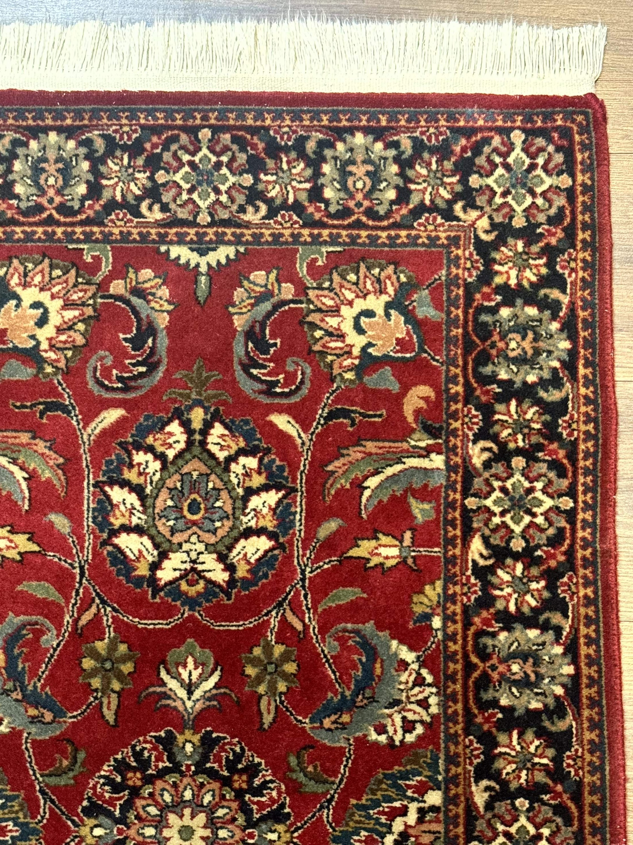 Indo Persian Sarouk Rug 2x4, Small Oriental Carpet, Red and Navy Blue, Fine 200 KPSI - Jewel Rugs