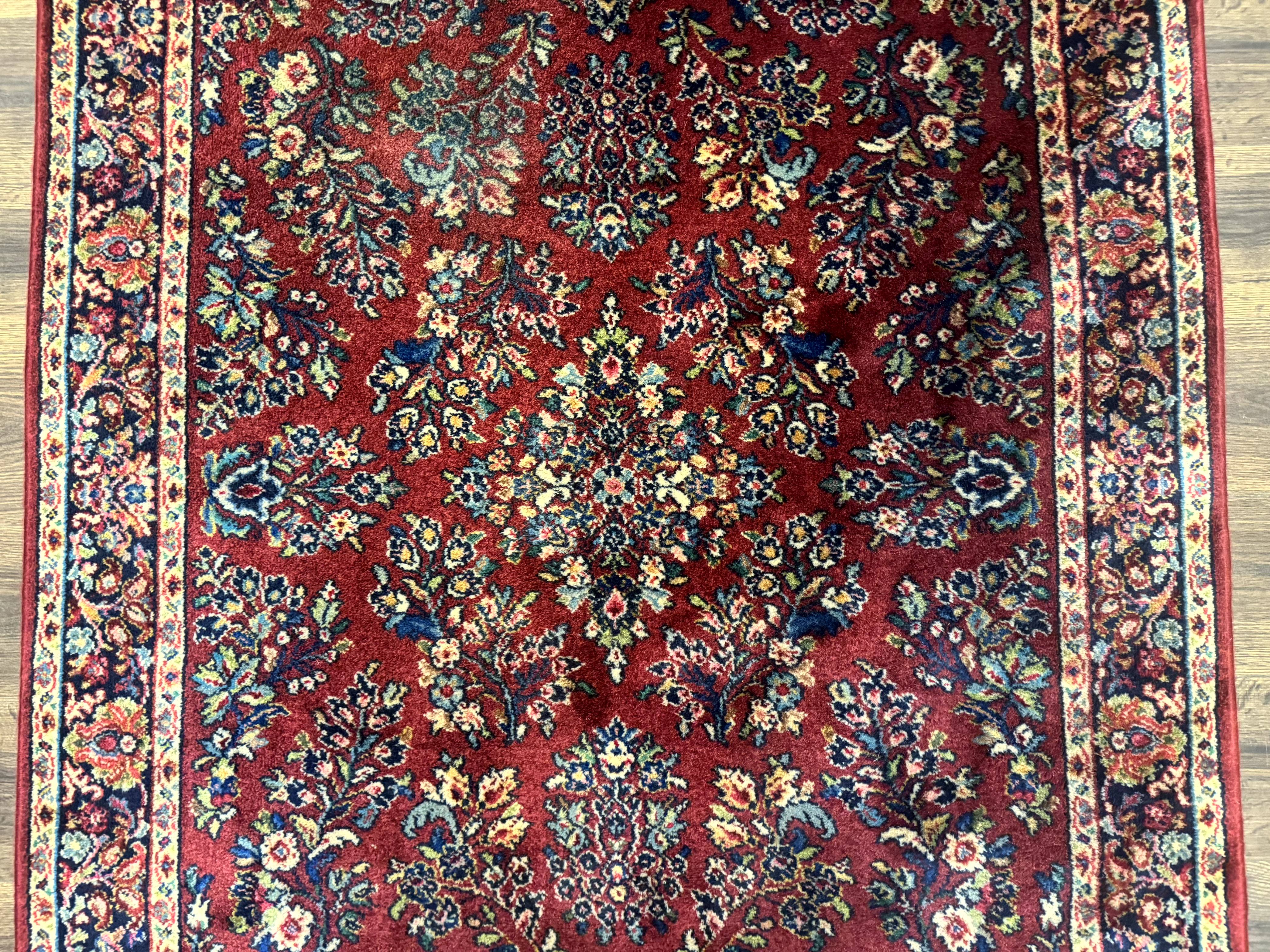 Karastan Rug 4x6 Red Sarouk #785, Wool Pile Original 700 Series, Vintage Discontinued - Jewel Rugs