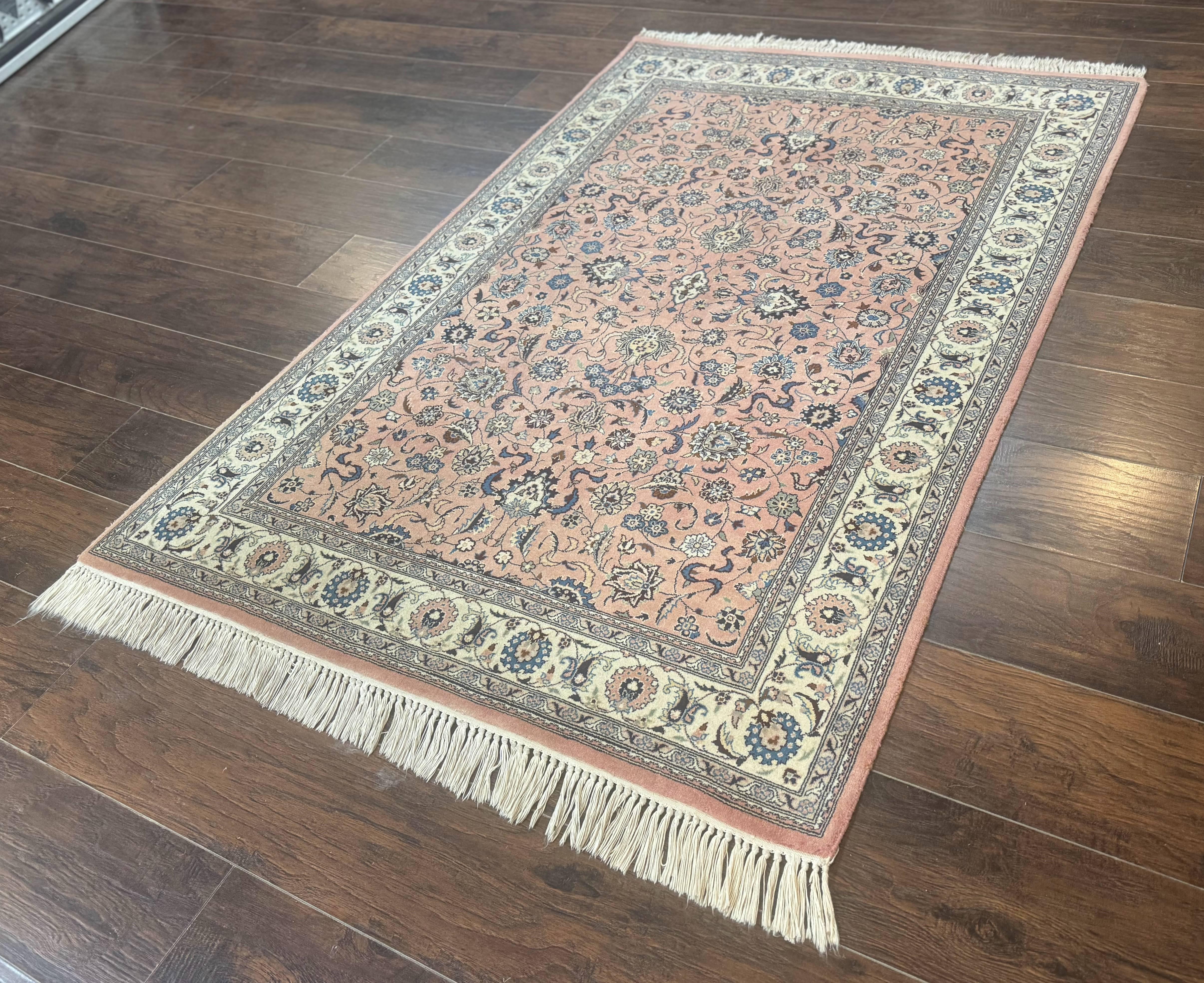 Pak Persian Rug 4x6, Pink and Cream, Very Fine 225 KPSI, Handmade Wool Oriental Carpet - Jewel Rugs