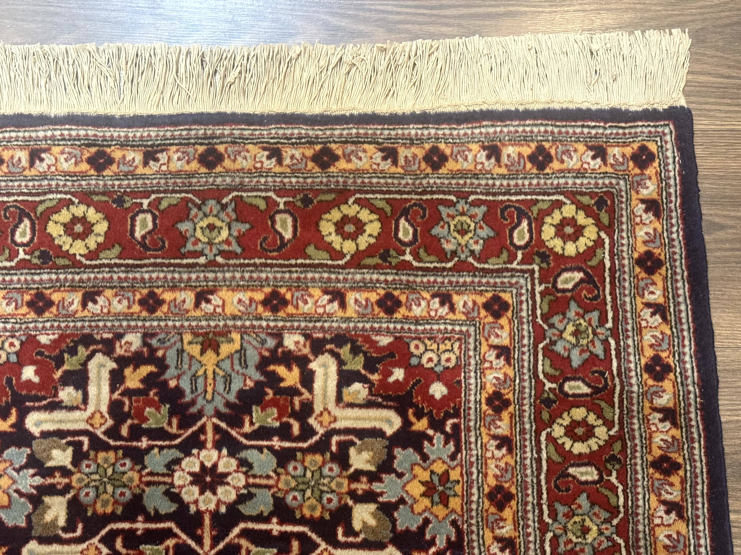 Turkish Hereke Rug 3x5, Navy Blue and Red, Fine 210 KPSI - Jewel Rugs