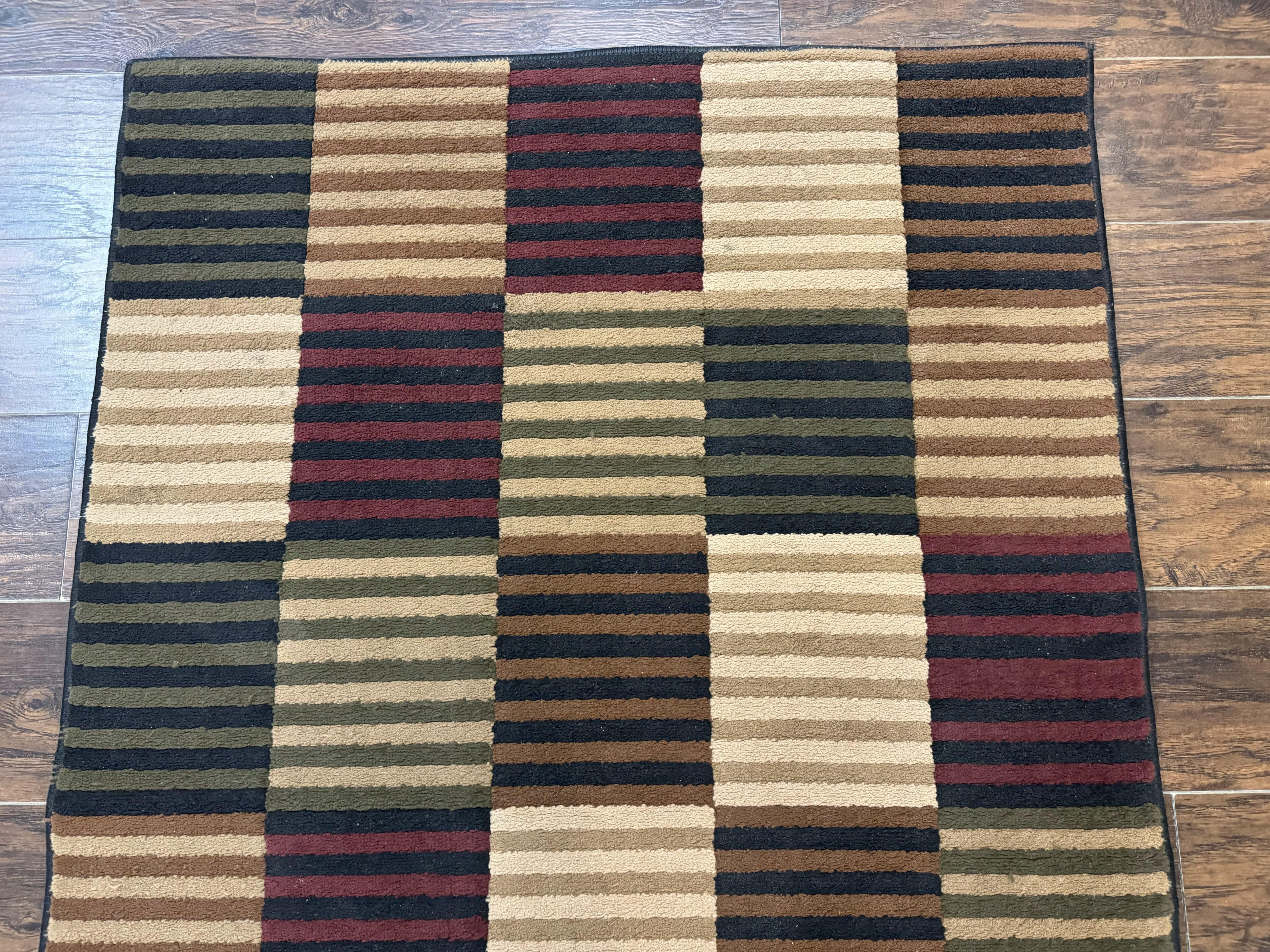 Vintage Power Loomed Rug 3.6 x 5, Brown Beige Black Tan, Box Design - Jewel Rugs