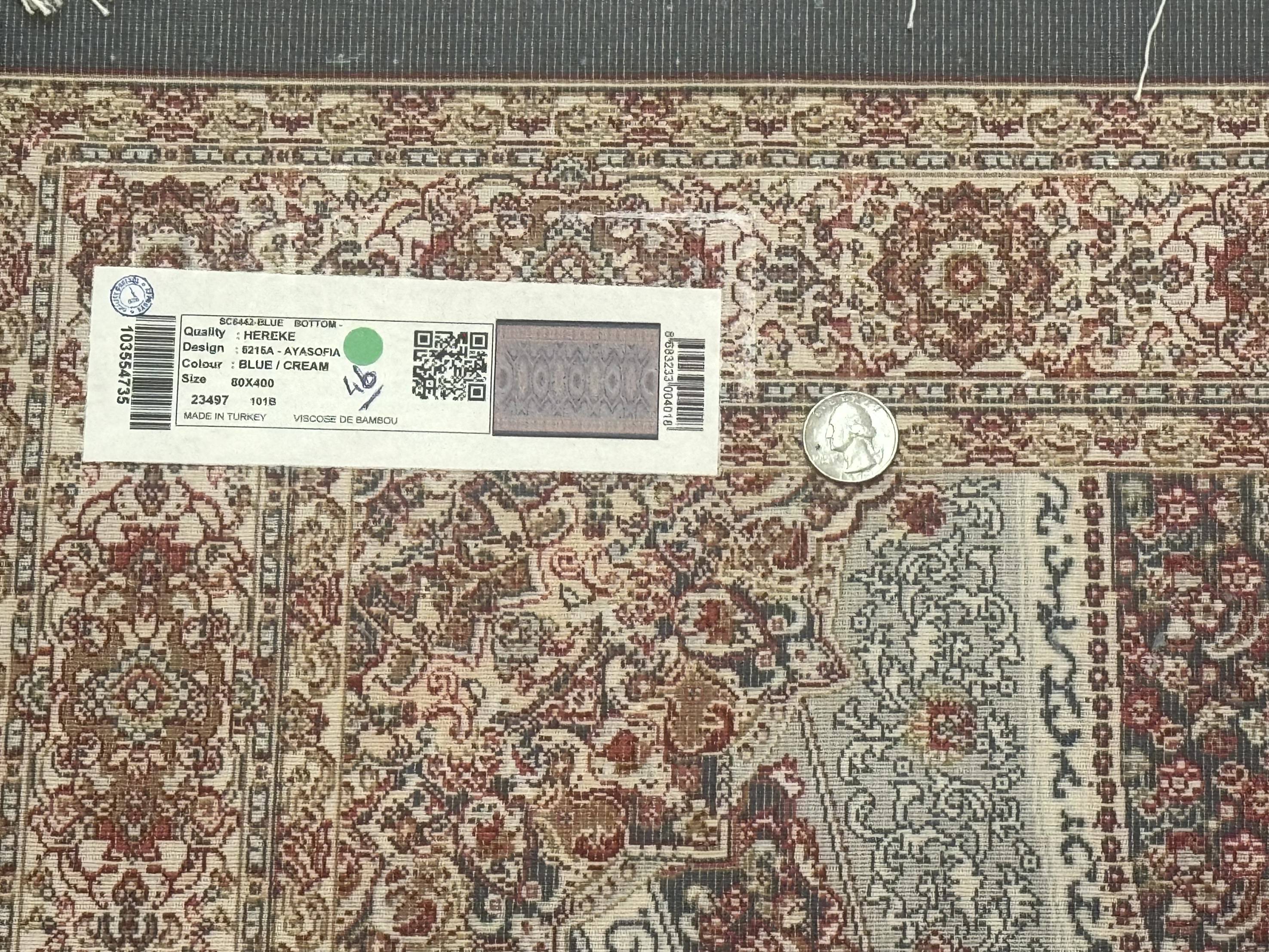 Turkish Silk Runner Rug 2.6 x 13, Blue Runner Rug, Dome Design, Bamboo Silk, New - Jewel Rugs