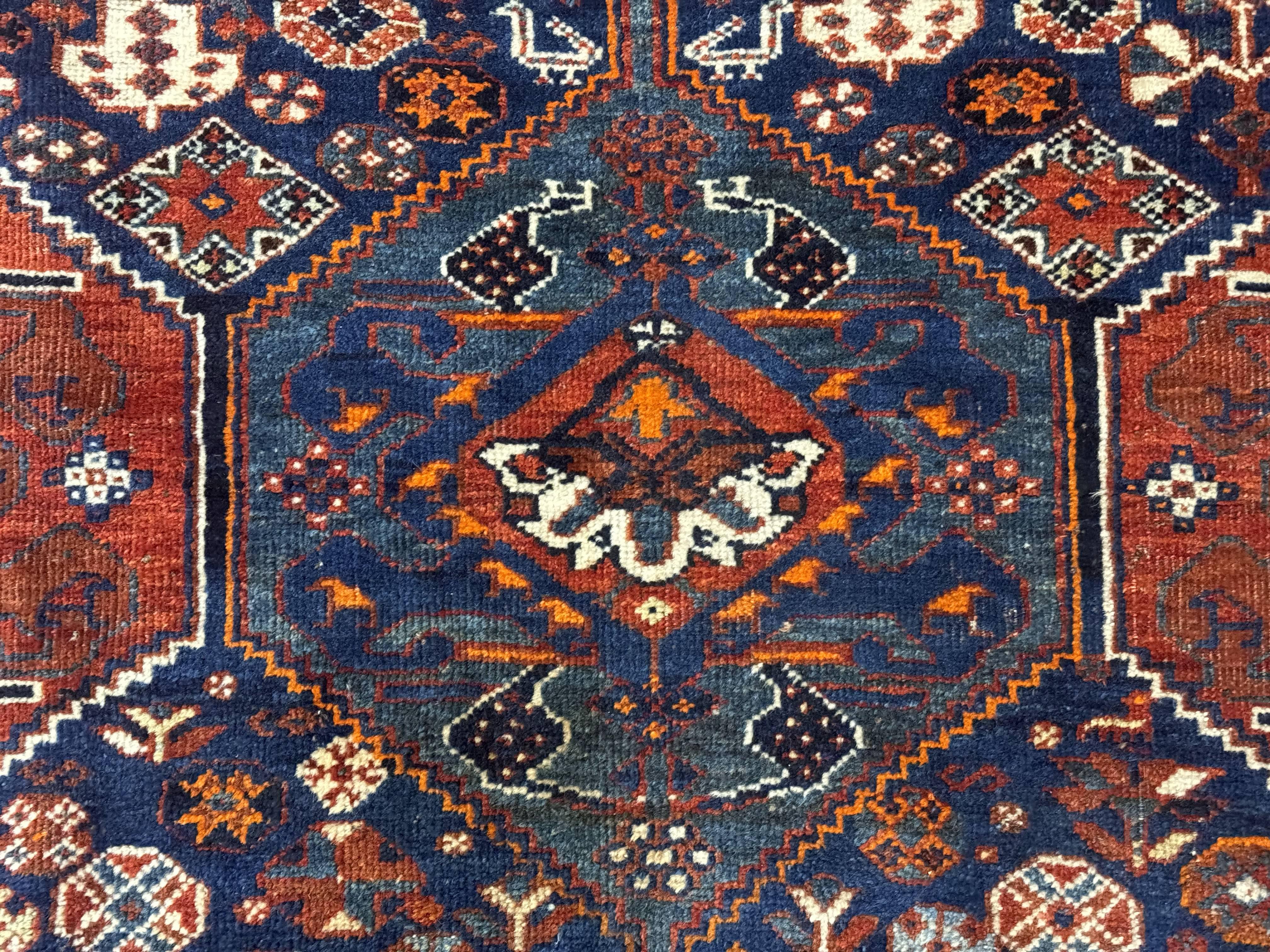 Persian Tribal Rug 7x10, Panel Design, Wool on Wool, Dark Blue, Antique Persian Carpet, Persian Shiraz Rug - Jewel Rugs