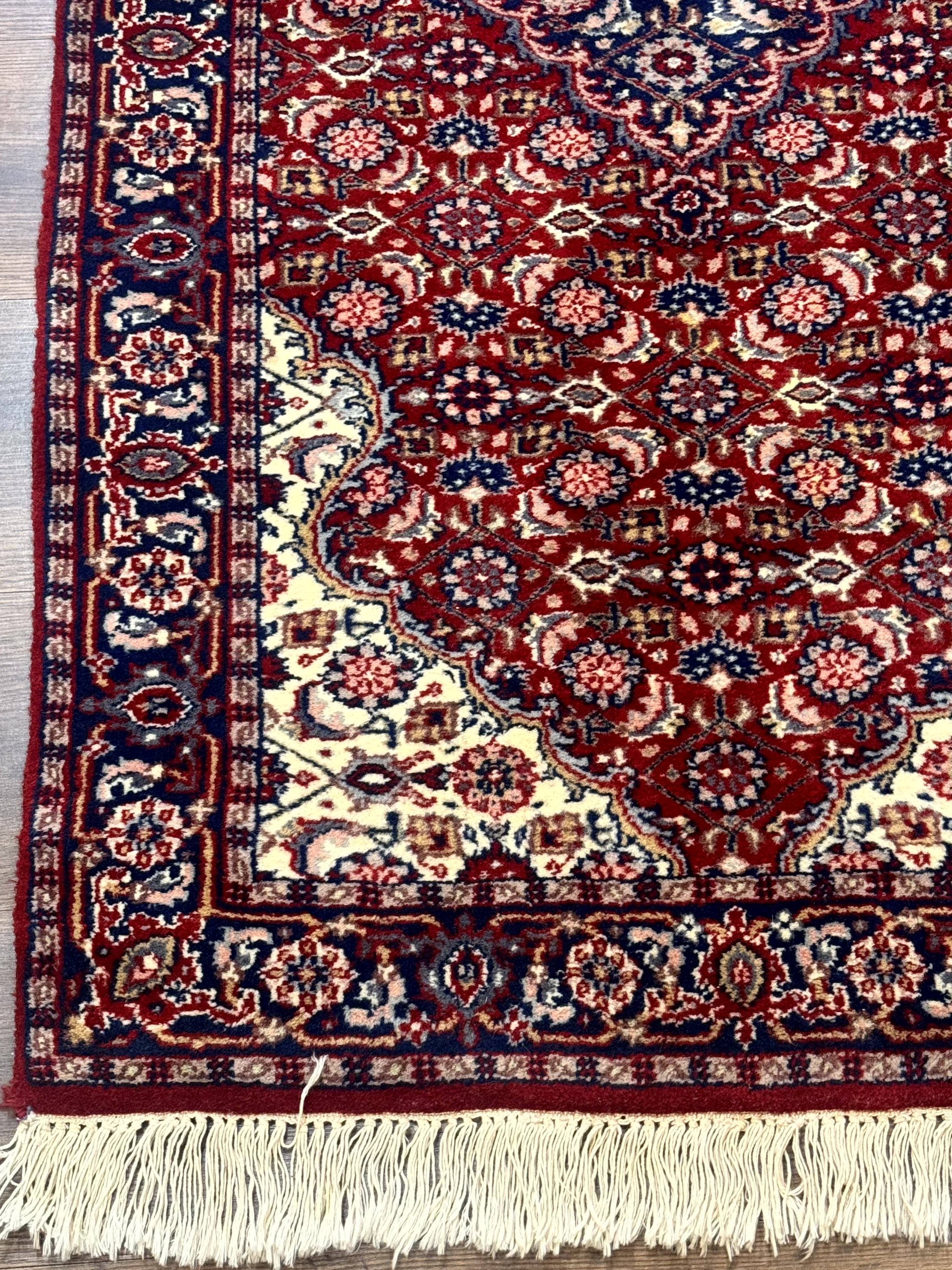 Indo Persian Runner Rug 2.8 x 7.8, Red Blue Ivory, Short Runner Rug, Wool - Jewel Rugs