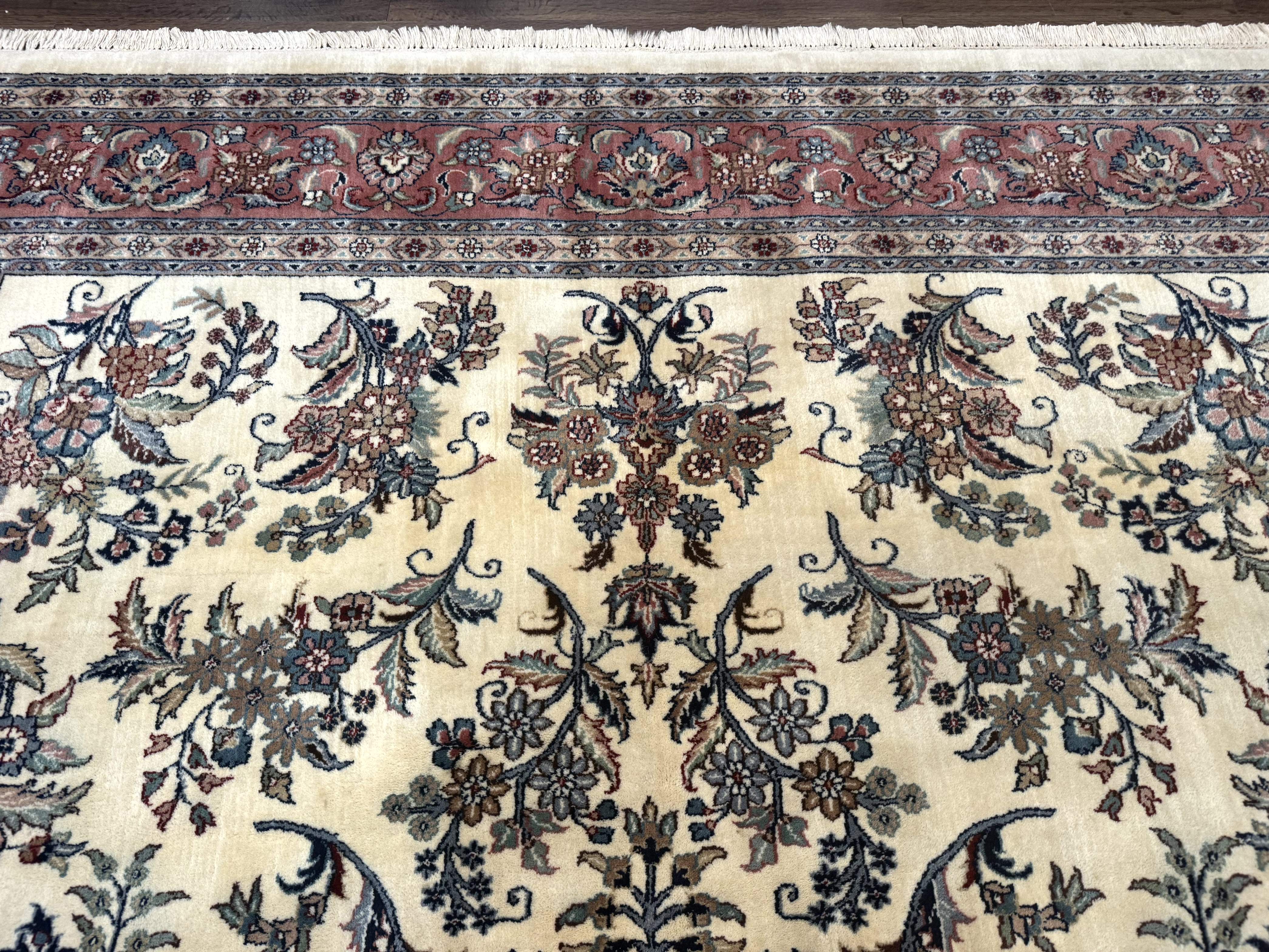 Indo Persian Sarouk Rug 8x10, Ivory and Pink, Floral - Jewel Rugs