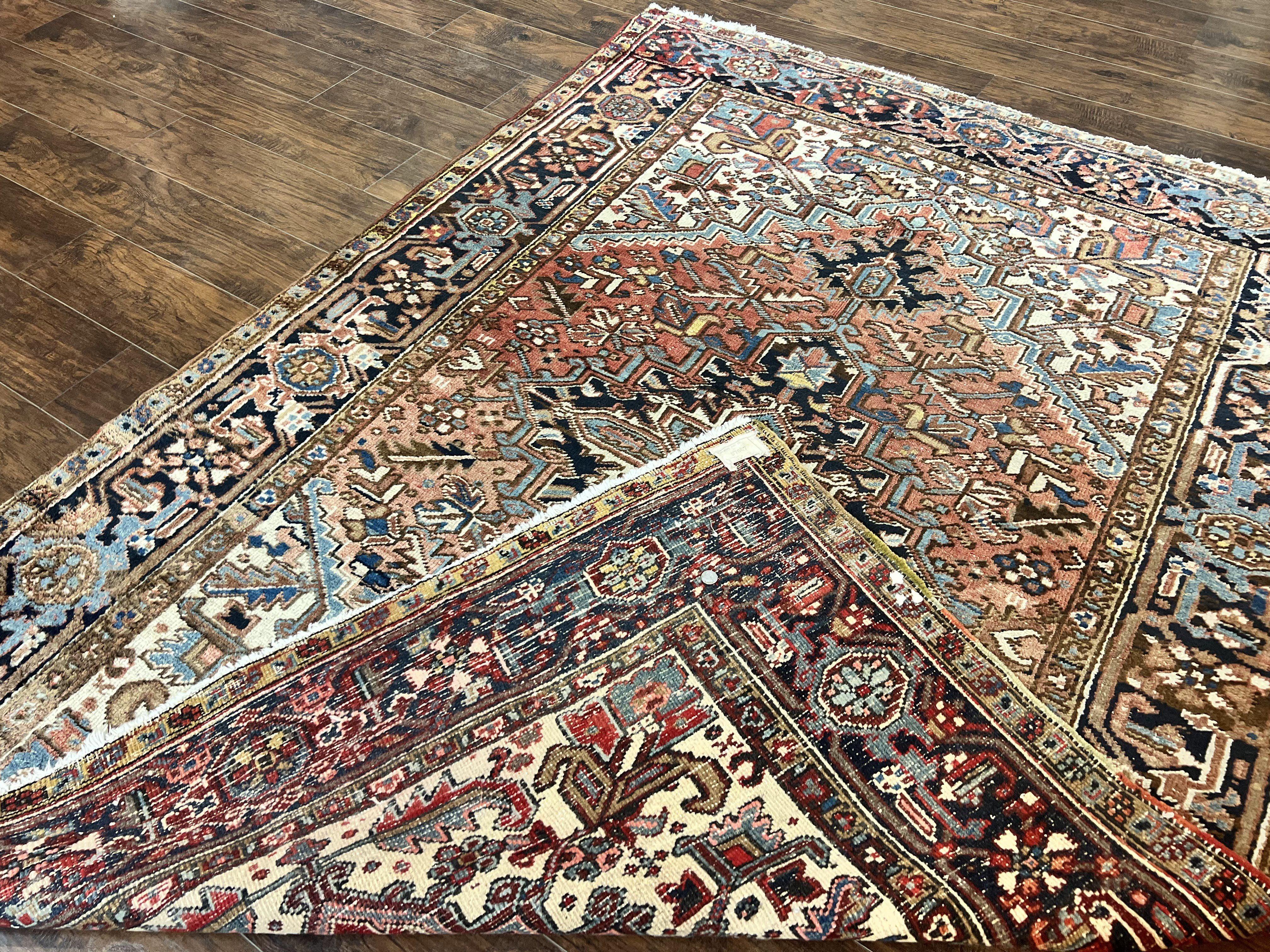 Antique Persian Heriz Rug 6x8, Geometric Medallion, 1920s Oriental Carpet, Handmade Wool Rug - Jewel Rugs