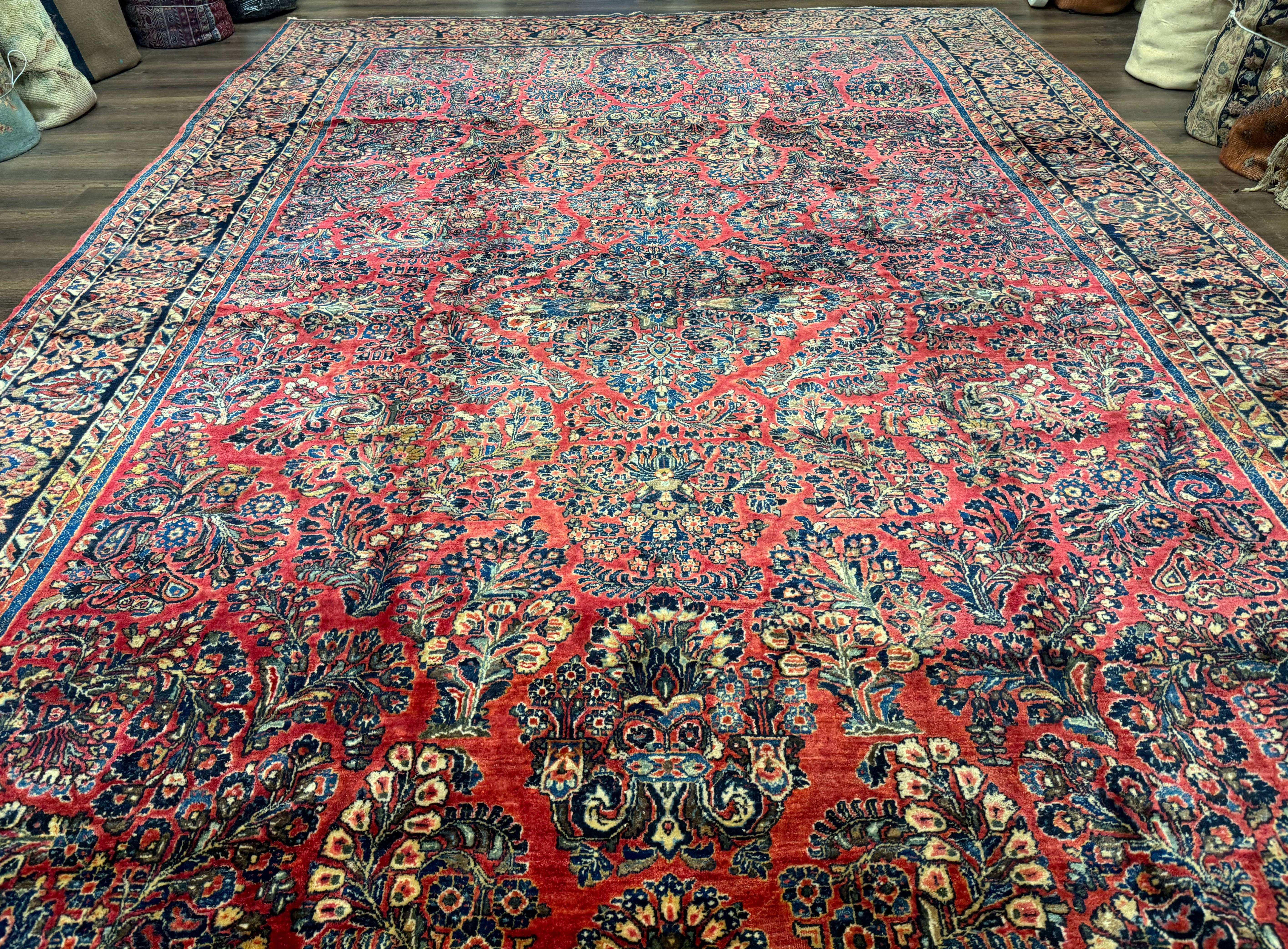 Palace Size Persian Sarouk Rug 10x16, Rare Size, Red, Large Antique Persian Carpet - Jewel Rugs