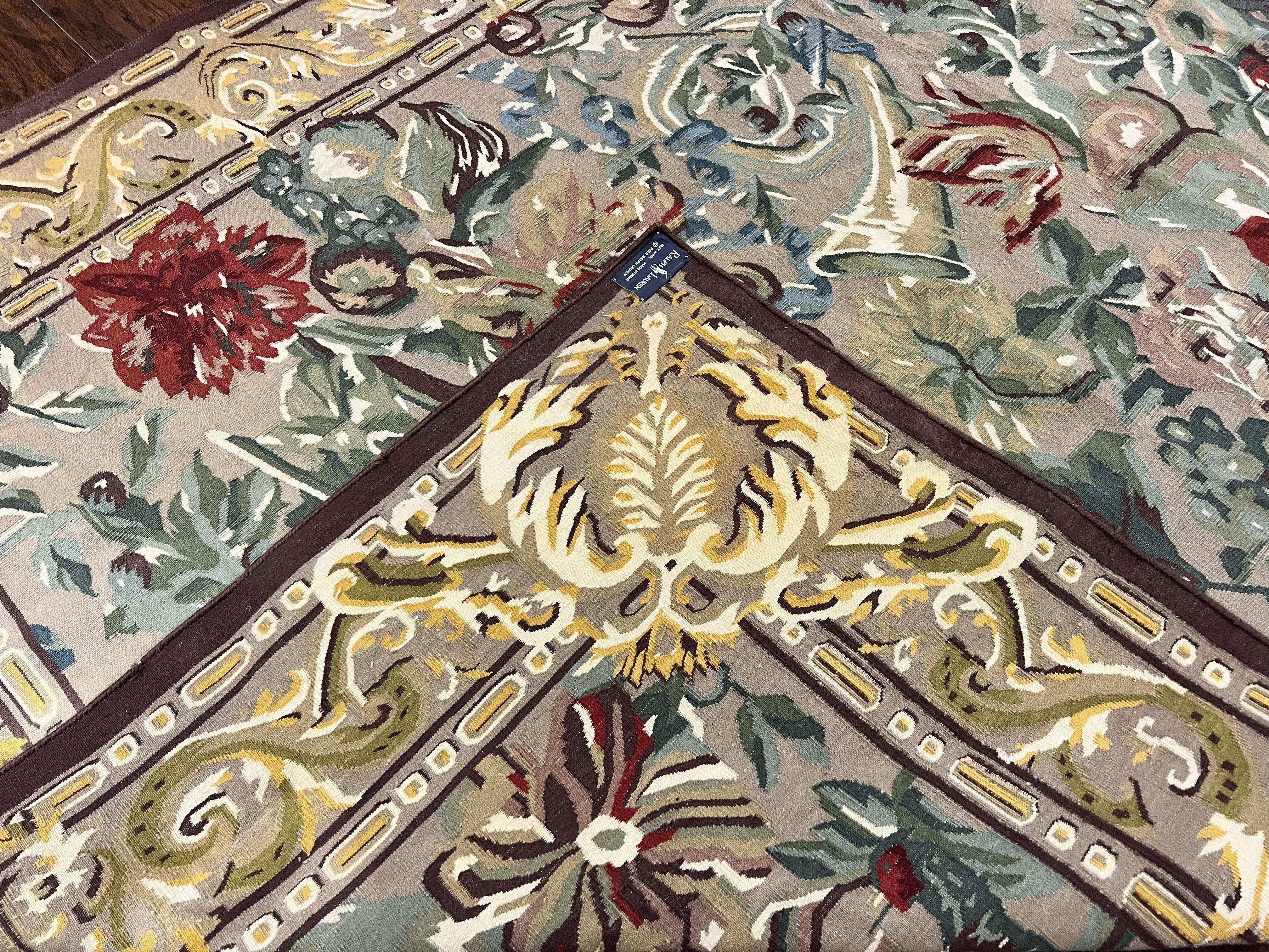 Ralph Lauren Kilim Wool Rug 6x9, Handmade Hand-woven Vintage Ralph Lauren Carpet, Birds and Flowers, Area Rug 6 x 9 Flatweave Carpet - Jewel Rugs