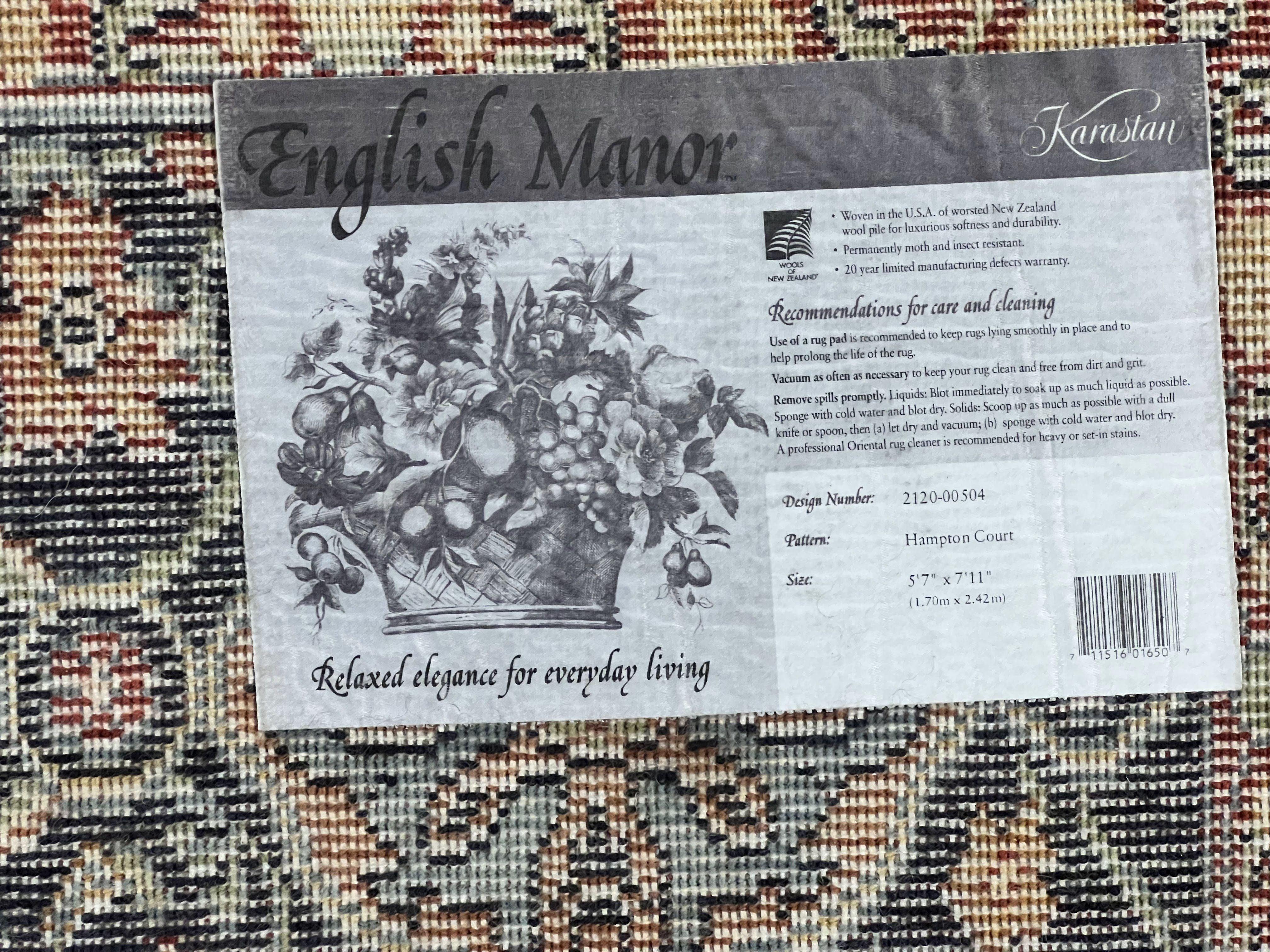 Karastan Rug 6x8, English Manor Hampton Court 2120, Discontinued Wool Pile, Vintage Medium Sized Area Rug - Jewel Rugs