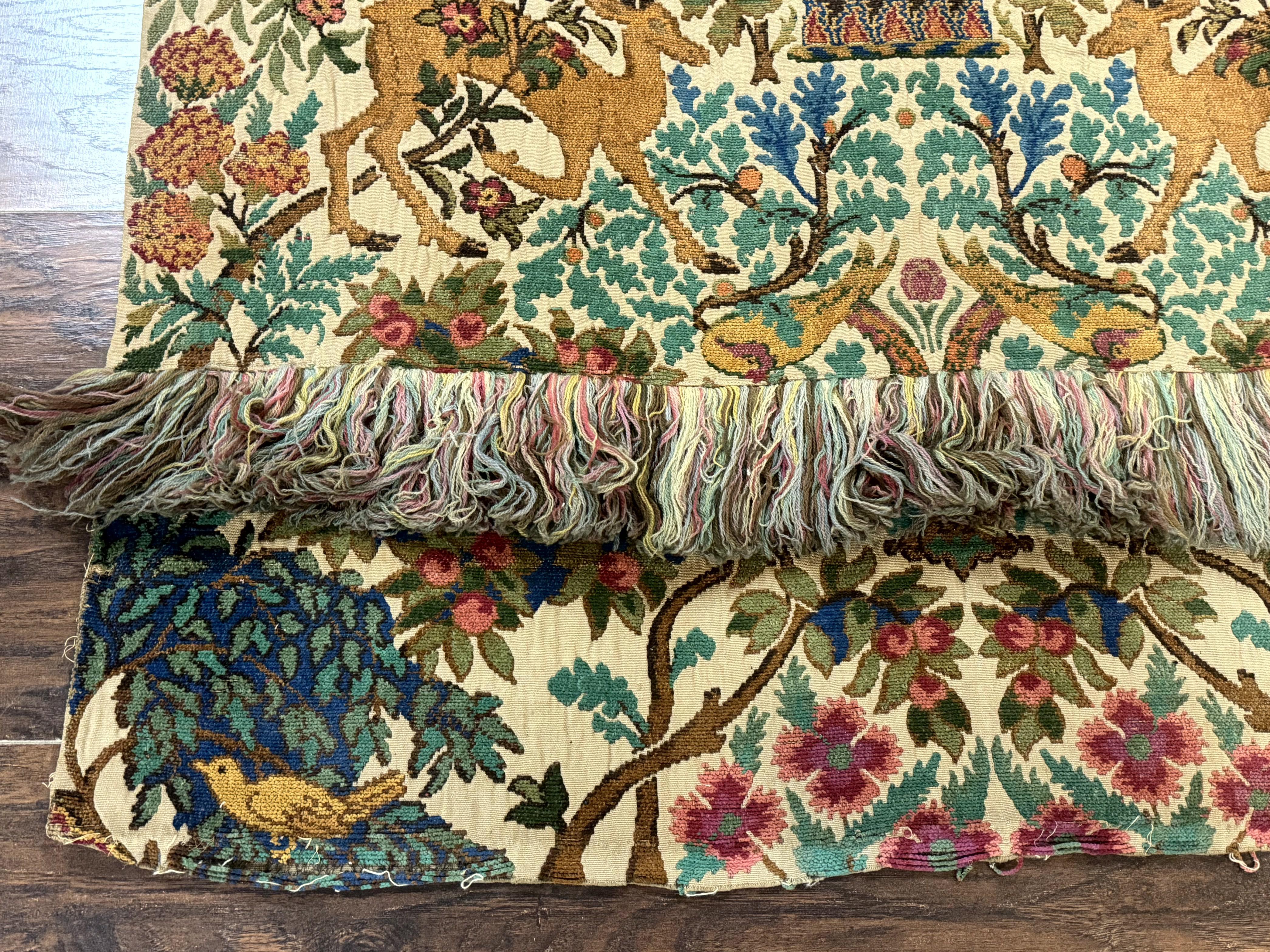 Vintage European Tapestry Wall Hanging 4x6, Peacocks, Deer Birds - Jewel Rugs