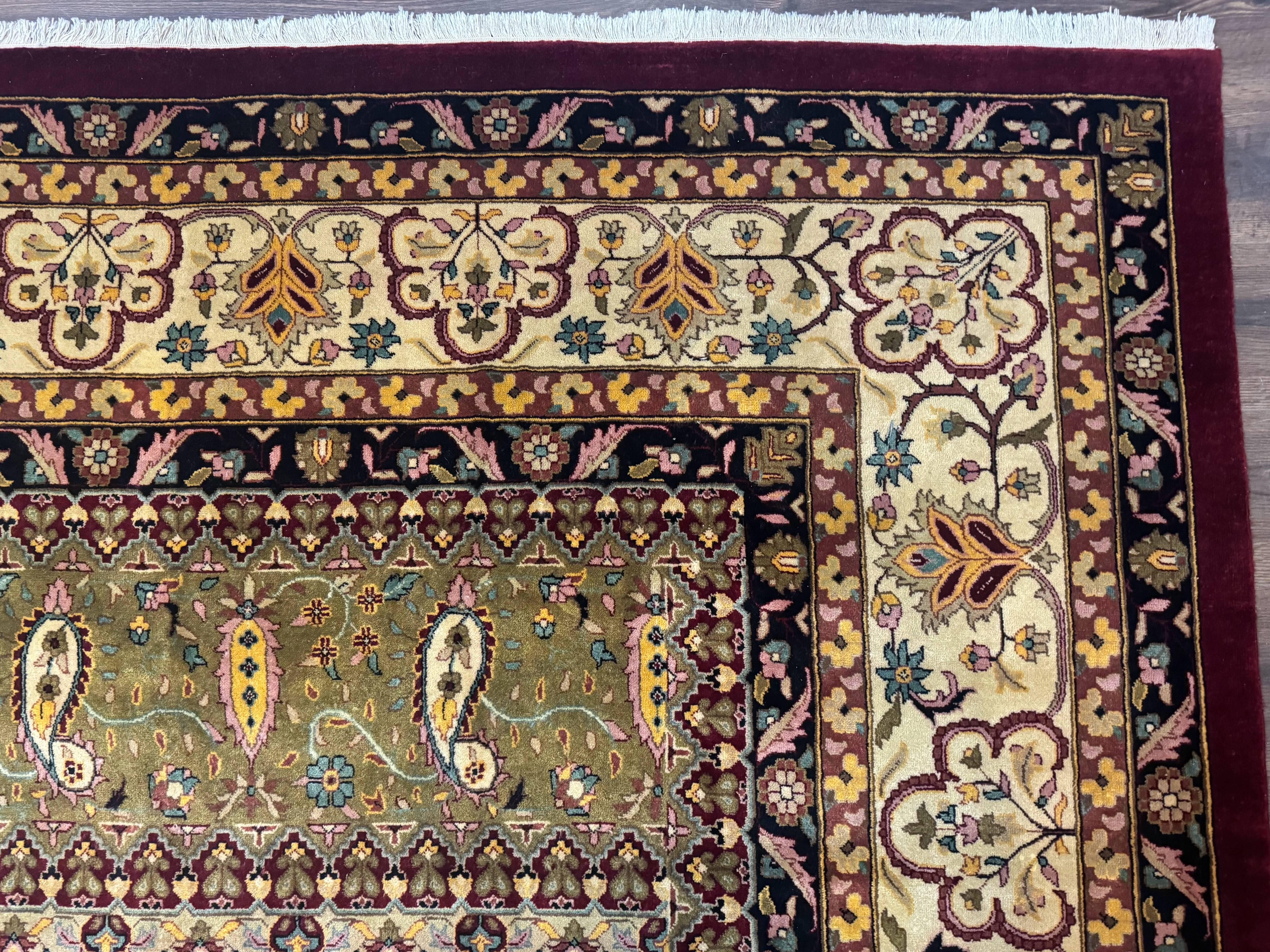 Palace Size Rug 12x15, Indian Agra Rug, Red Green Cream, Floral, Highly Detailed - Jewel Rugs
