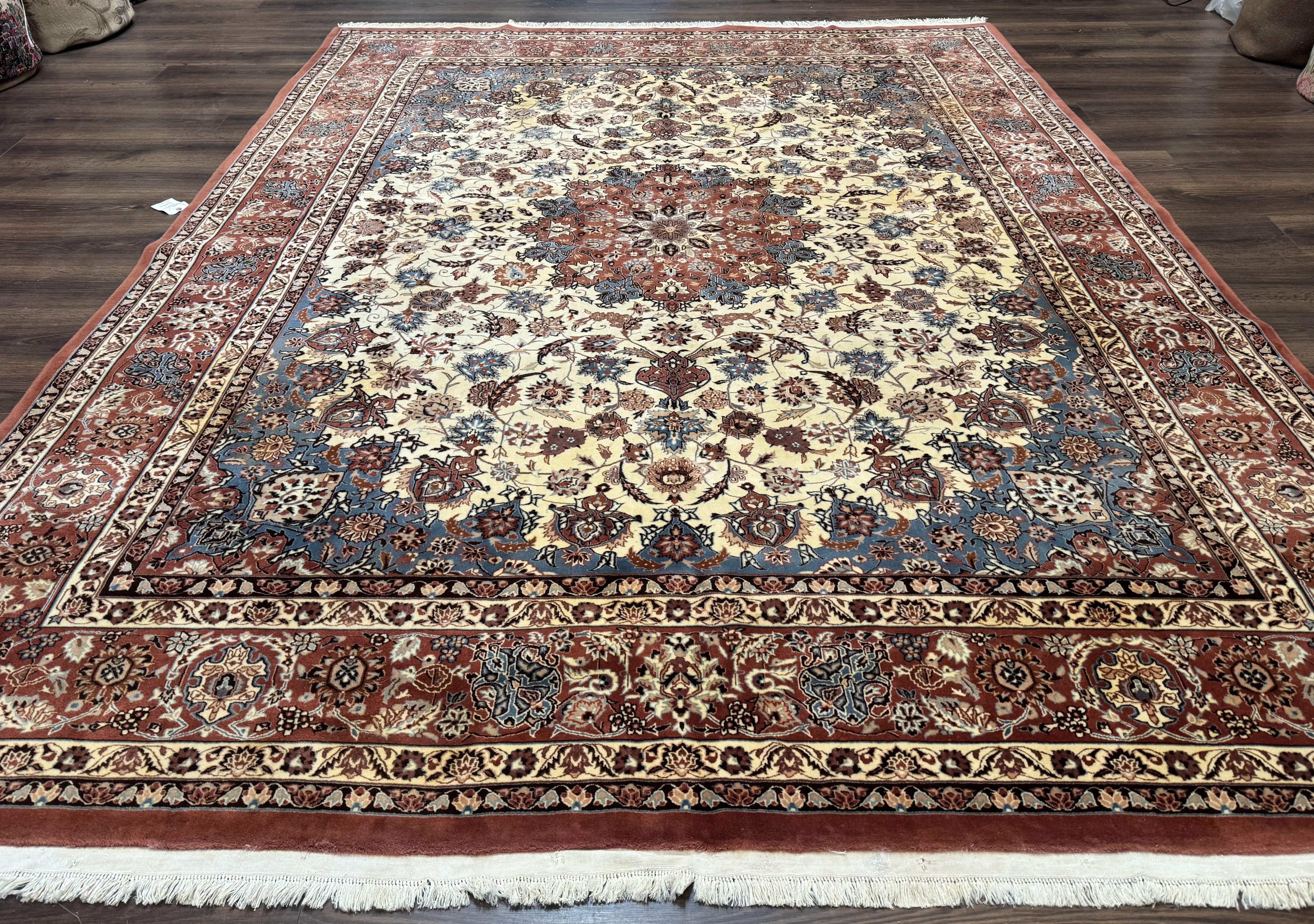 Persian Rug 8x10, Sino Persian Floral Medallion Carpet, Traditional Wool Area Rug, Cream and Brick Red, Fine 210 KPSI - Jewel Rugs