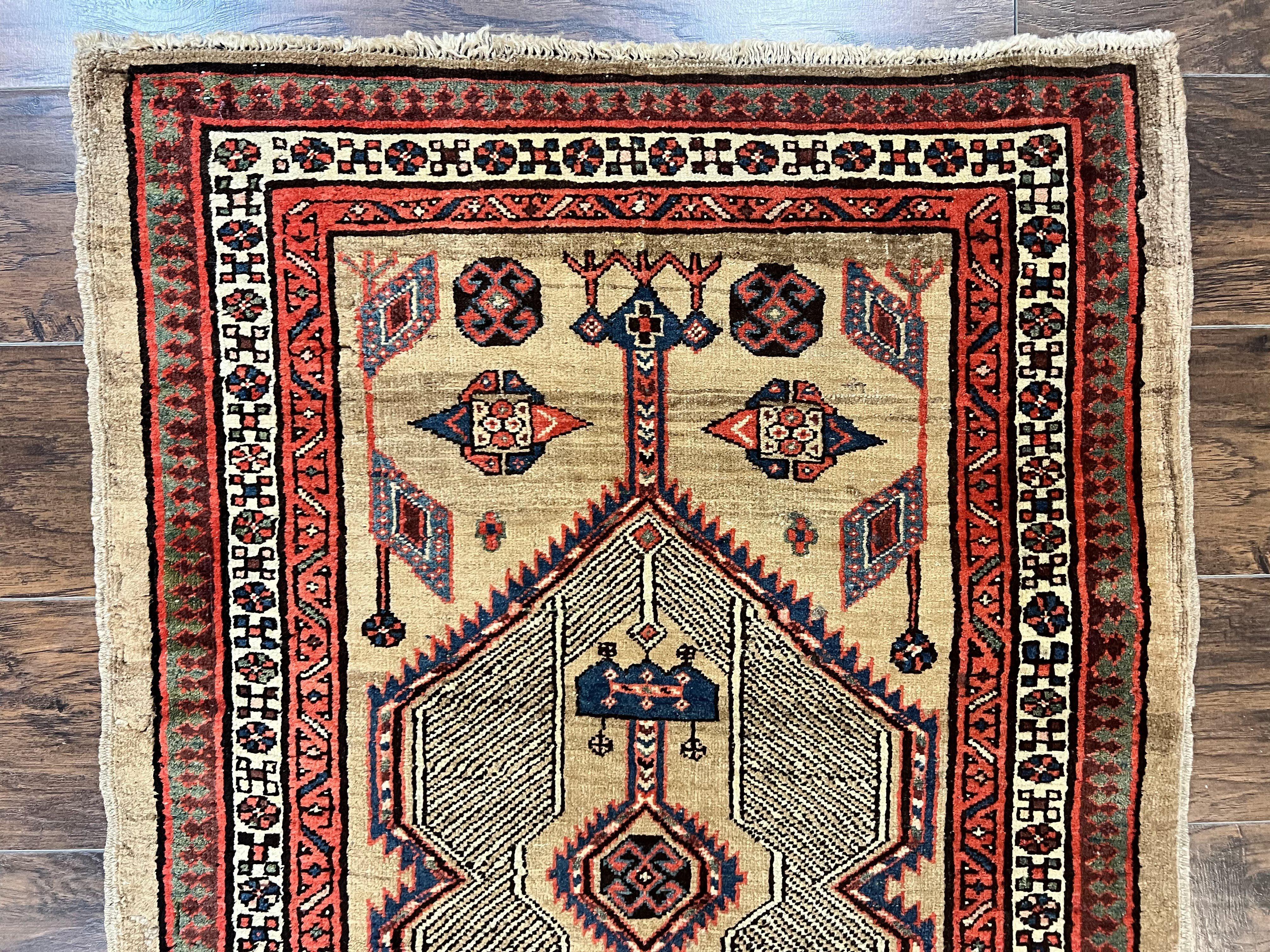 Antique Persian Runner 3 x 7, Camel Hair Runner 3x7 ft, Handmade Hallway Rug, Geometric Design, Tribal Rug, Persian Sarab Rug 3x7 - Jewel Rugs