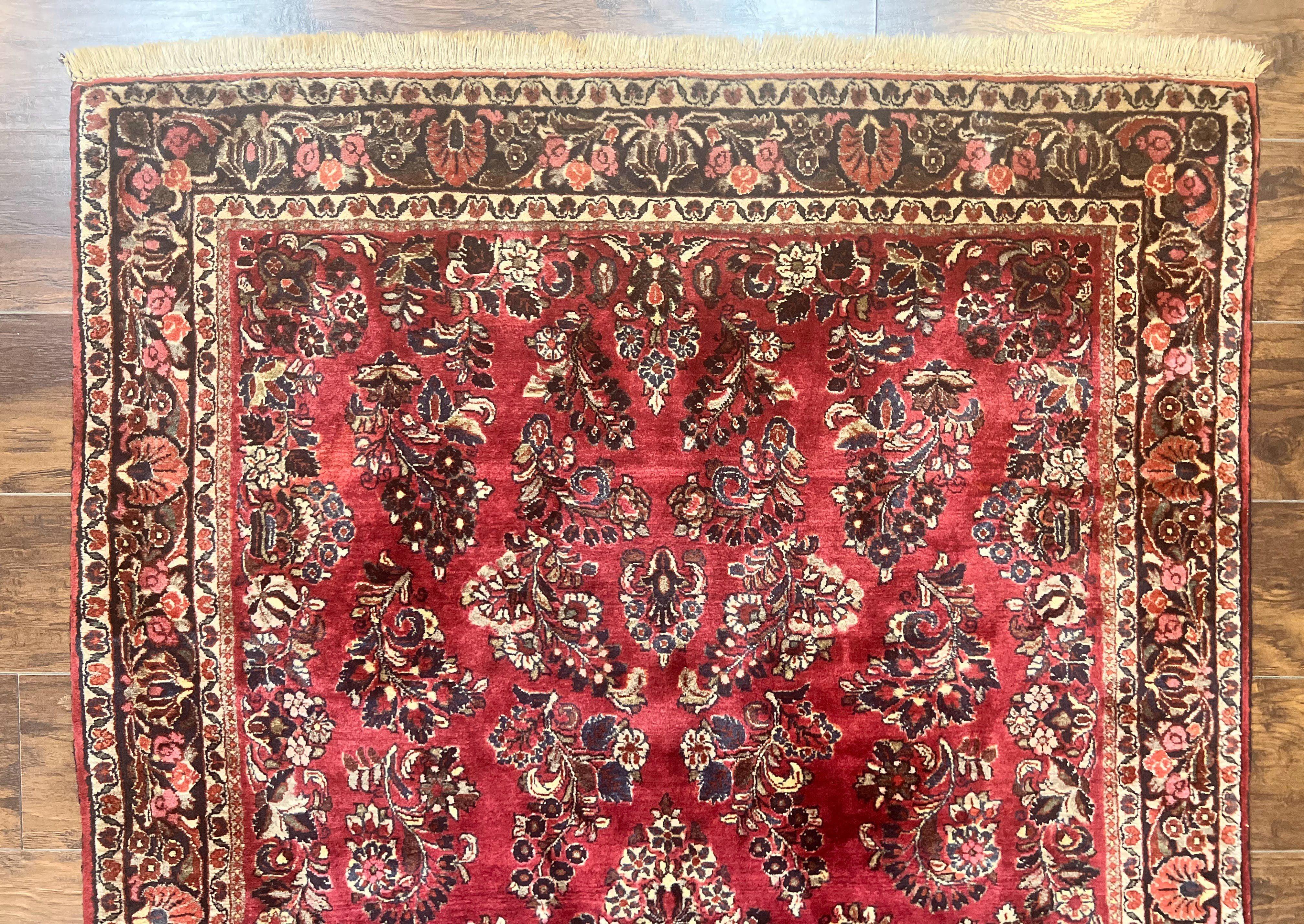 Antique Persian Sarouk Rug 4x7, Hand Knotted Wool Red Persian Carpet, Floral - Jewel Rugs