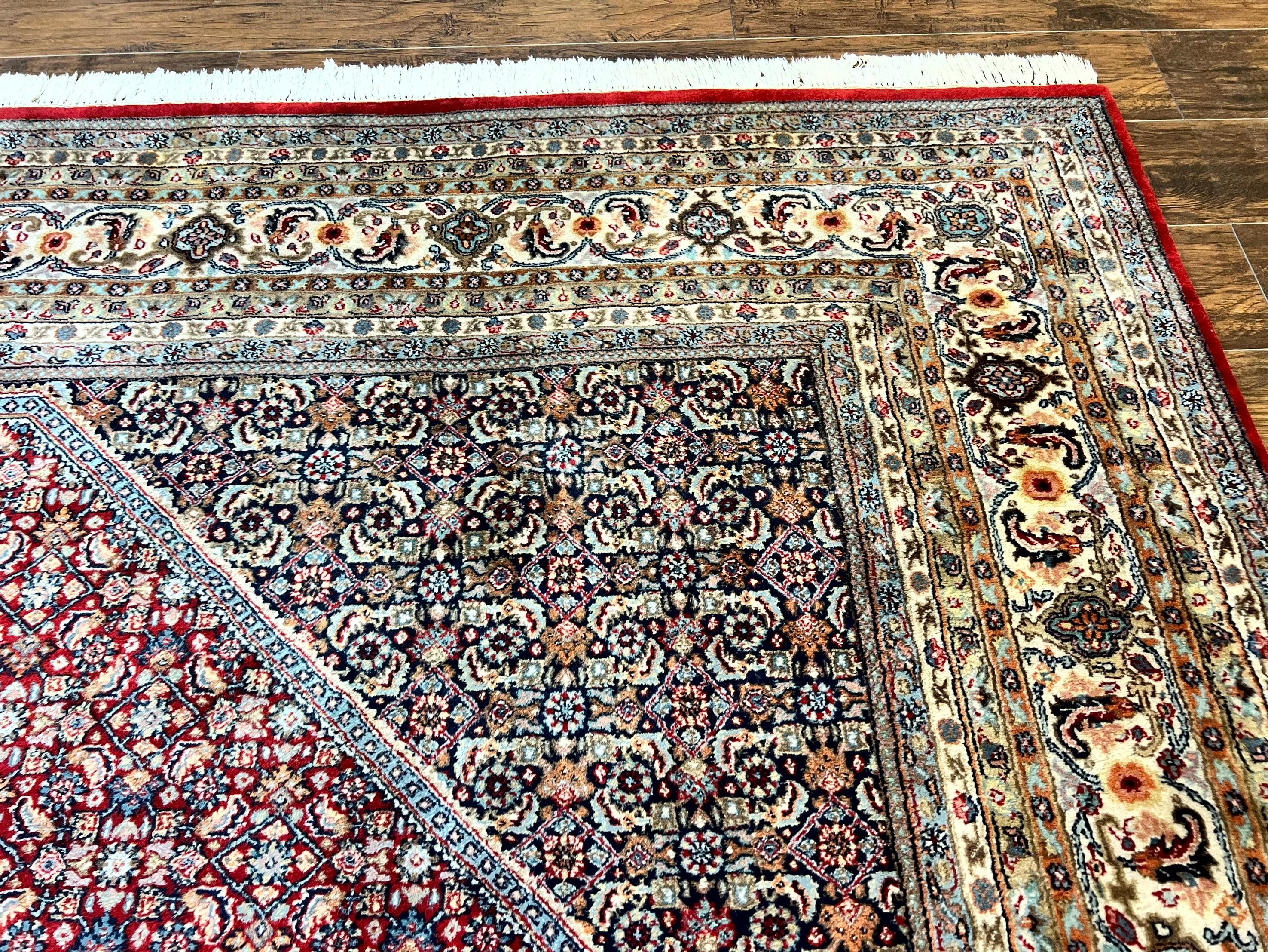 Square Indo Persian Bidjar Rug 10x10, Red, Handmade Vintage Wool Carpet - Jewel Rugs