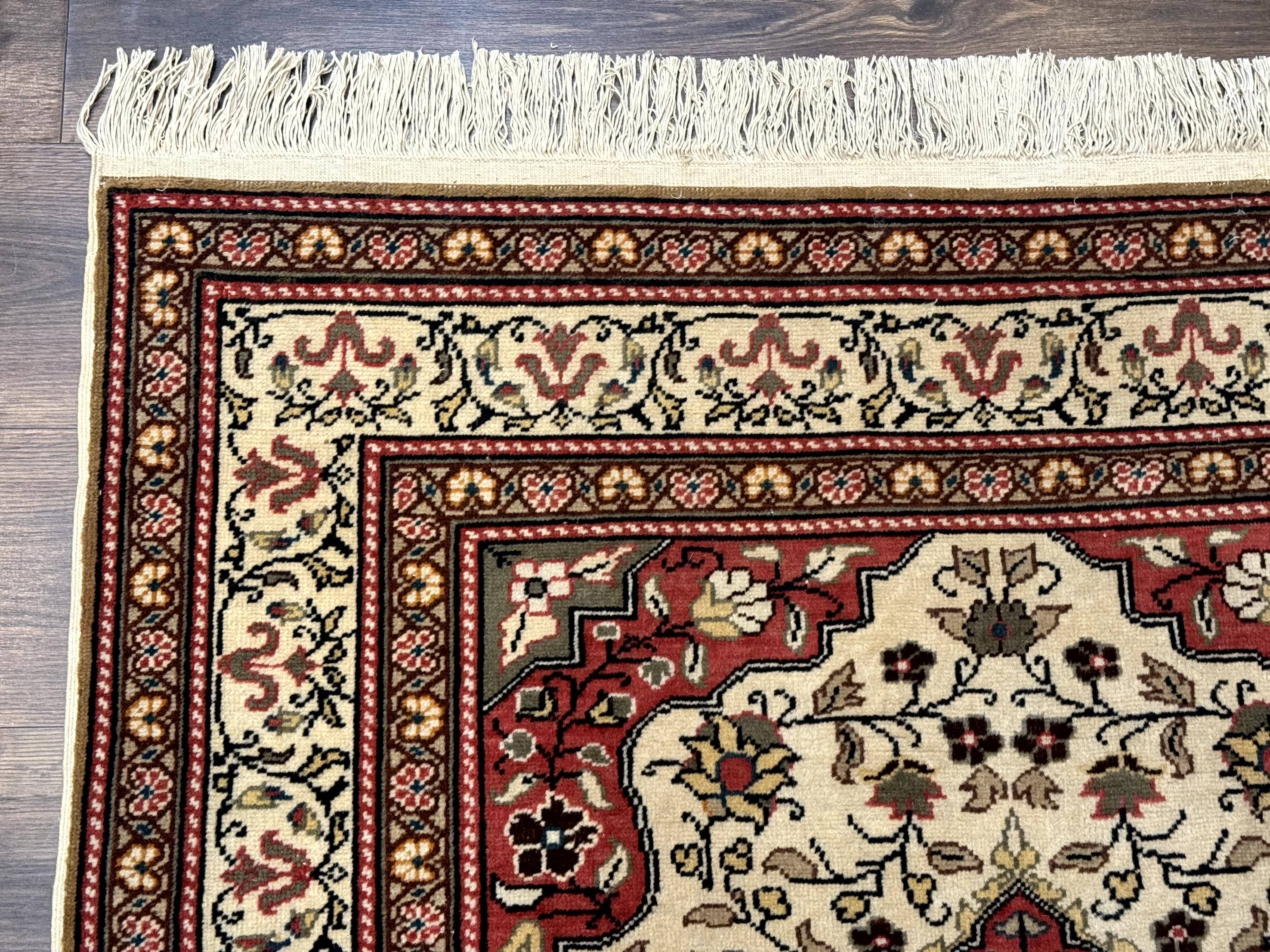 Turkish Sivas Rug 4x6, Floral Medallion, Beige Pink-Red Green, Handmade - Jewel Rugs