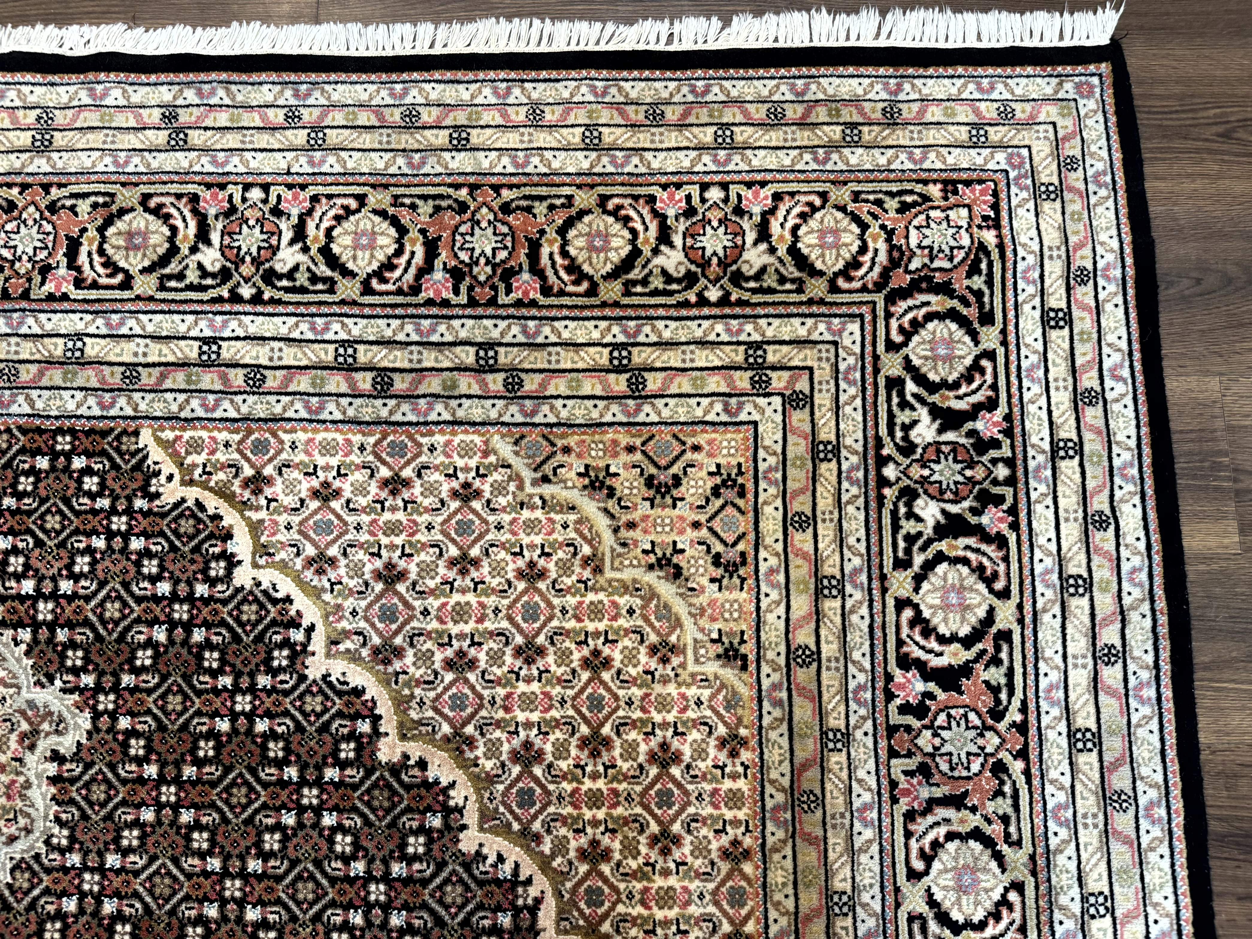 Indo Persian Rug 8x10, Herati Mahi Pattern, Black and Beige Oriental Carpet - Jewel Rugs