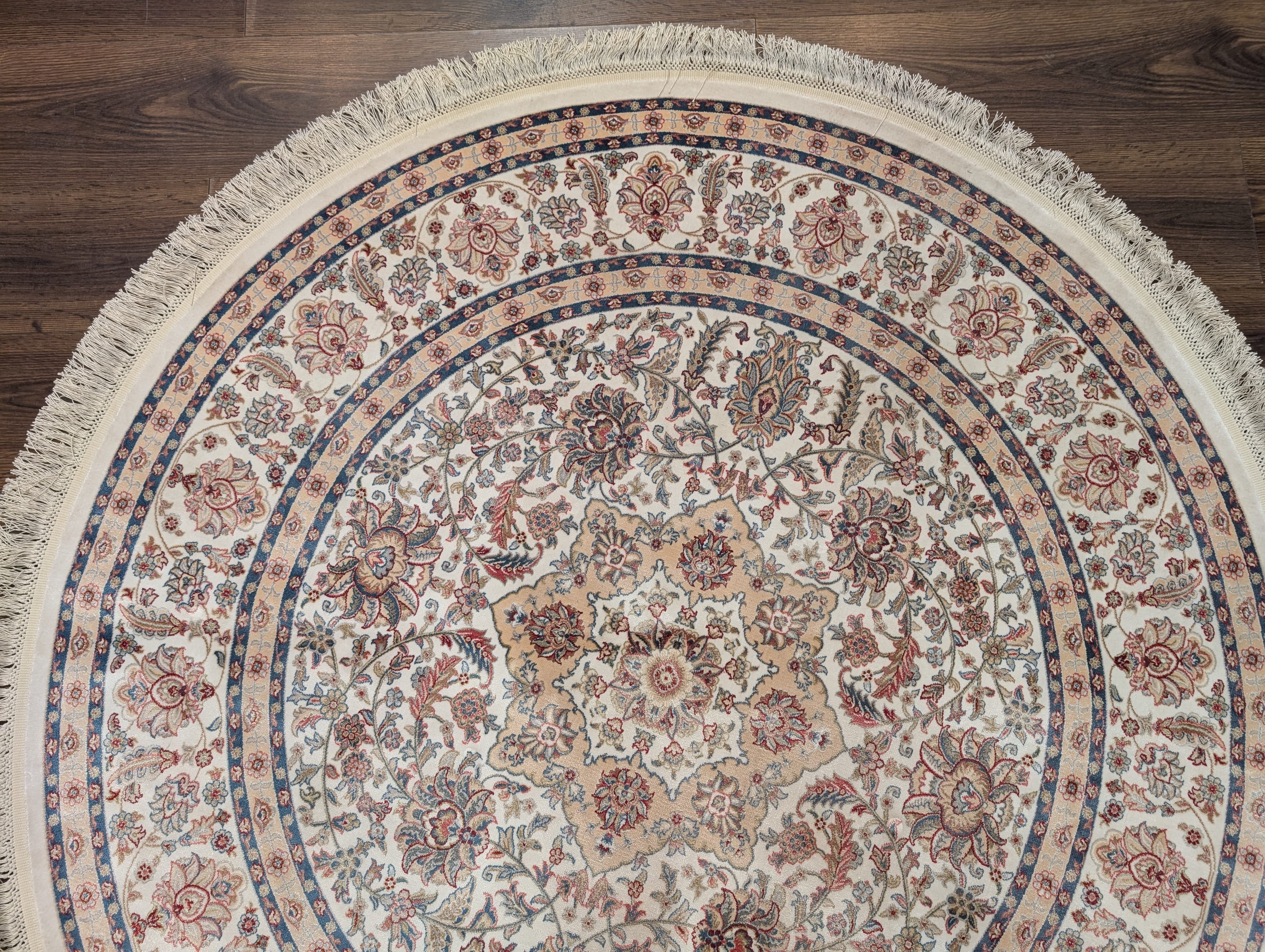 Round Silk Rug 5x5, Turkish Silk Carpet, Ivory, New, Bamboo Silk - Jewel Rugs