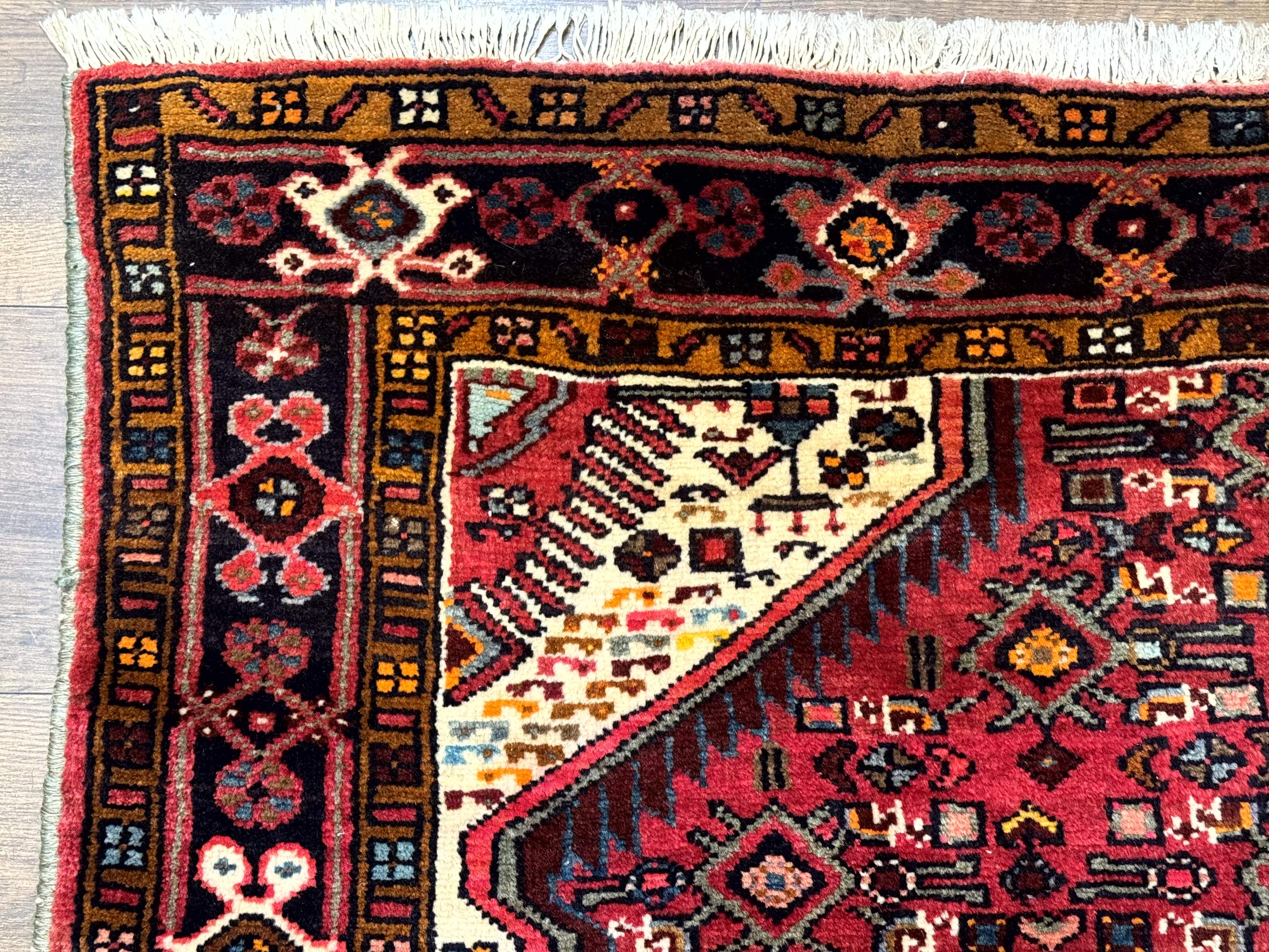 Persian Hamadan Rug 4x7, Tribal Village Malayer Carpet, Red and Ivory, Bohemian Antique - Jewel Rugs