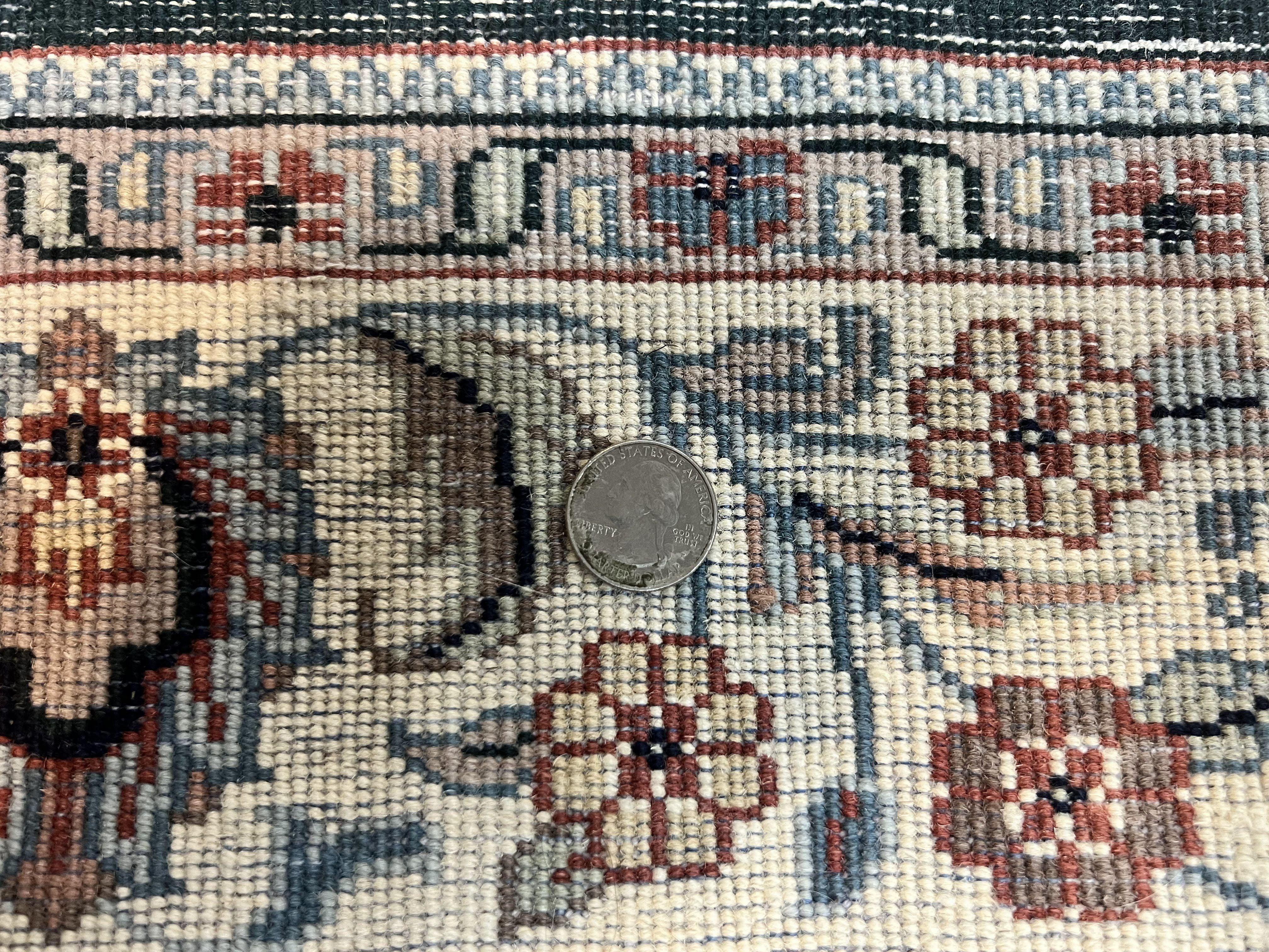 Green Indo Persian Rug 4x6, Floral Allover, Handmade Vintage Oriental Carpet, Sarouk Rug, Wool - Jewel Rugs