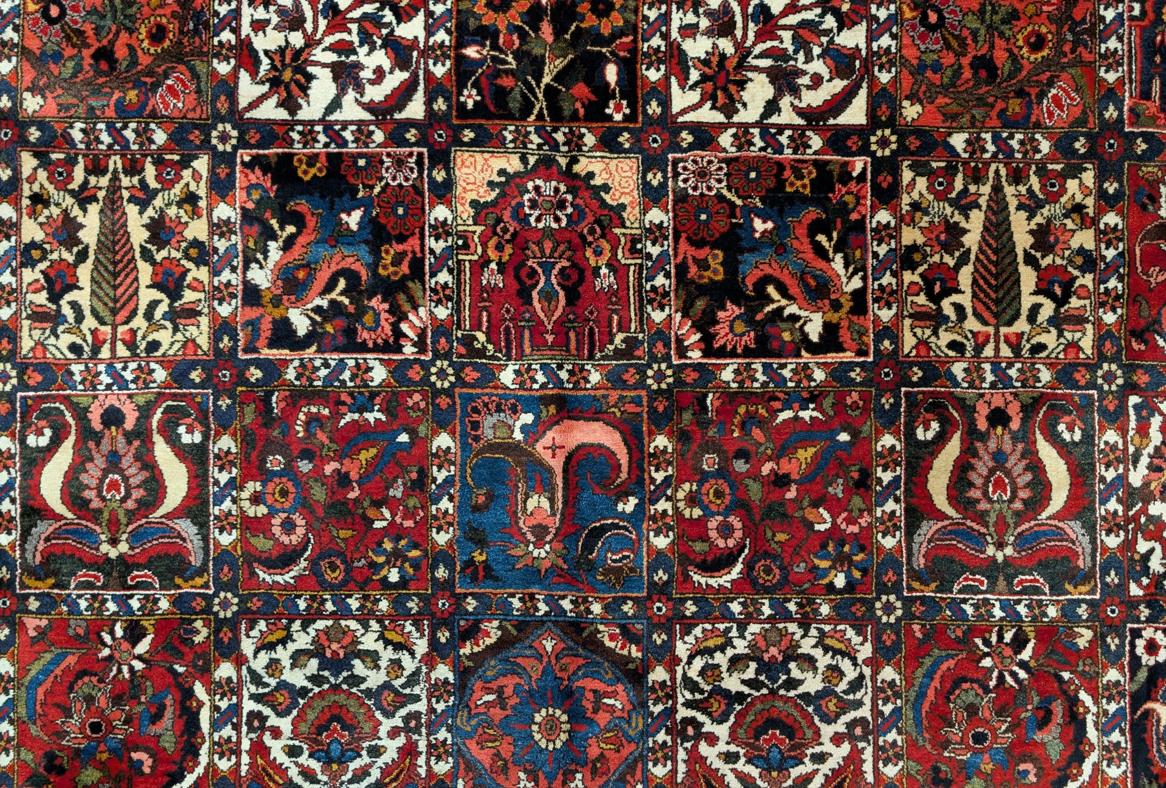 Persian Bakhtiari Panel Design Rug 10x13 – Red, Navy & Ivory, Wool - Jewel Rugs